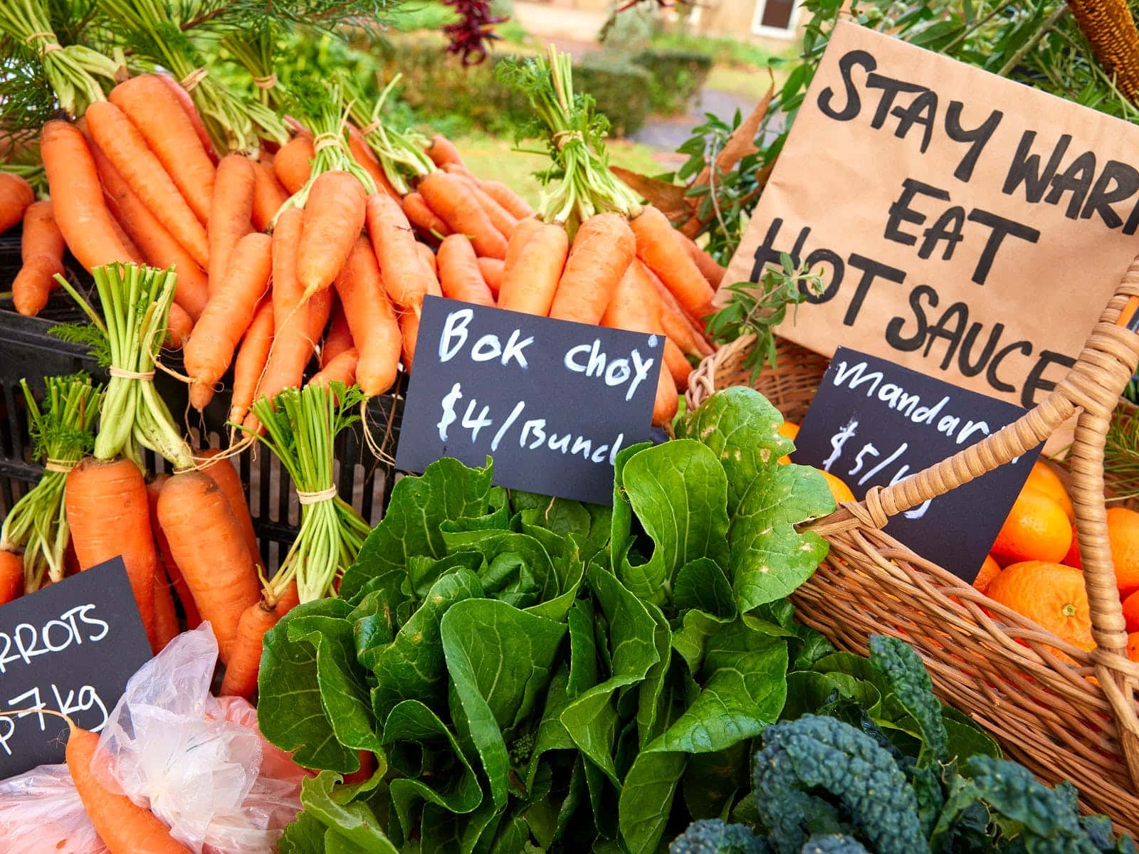 farmers market, carrots, bok choy, HD Desktop Wallpaper