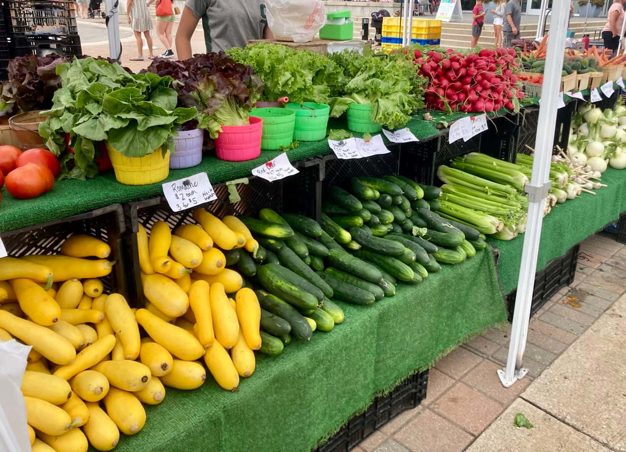 farmers market, yellow squash, cucumbers, HD Desktop Wallpaper