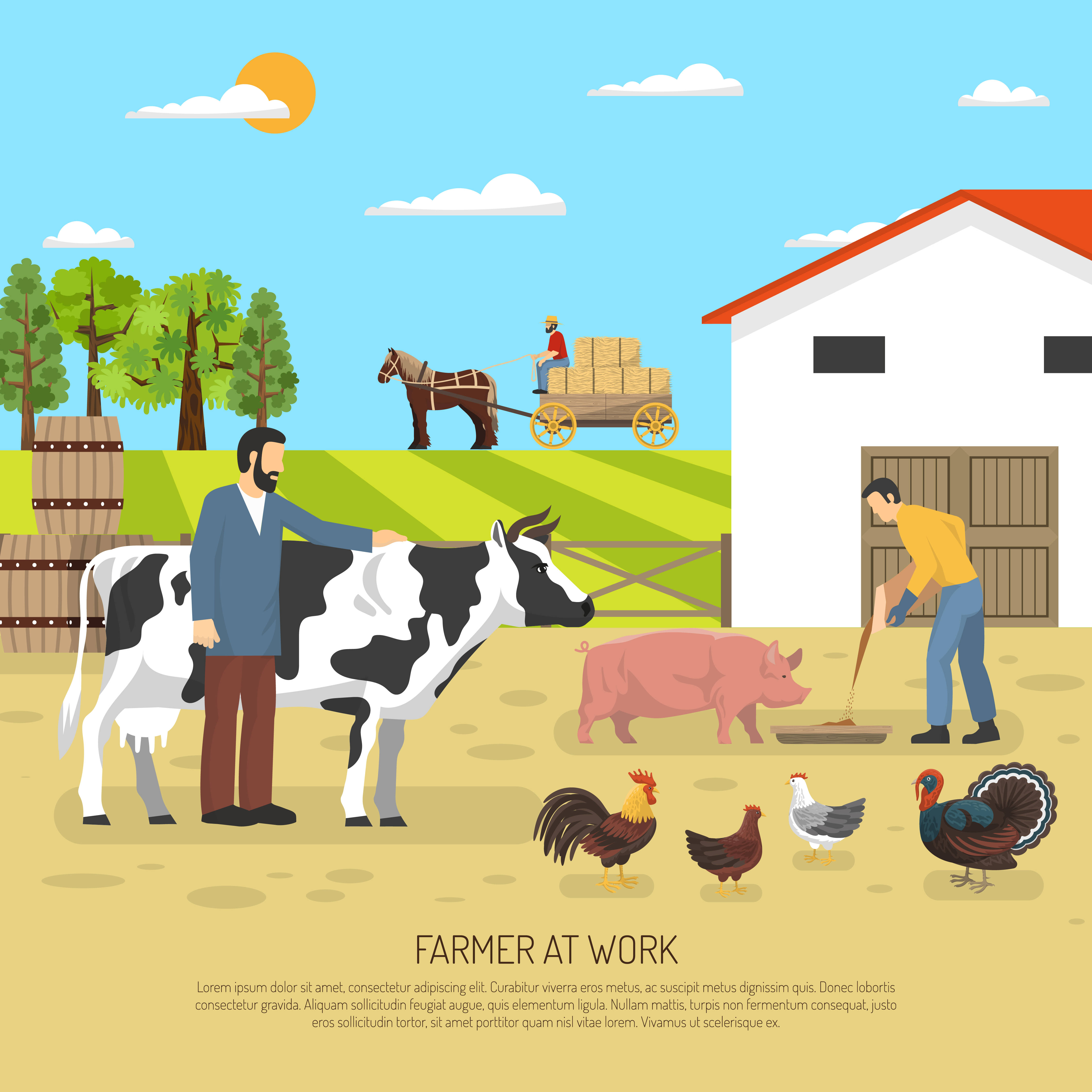 Farmers, cow, pig, 4K Desktop Wallpaper