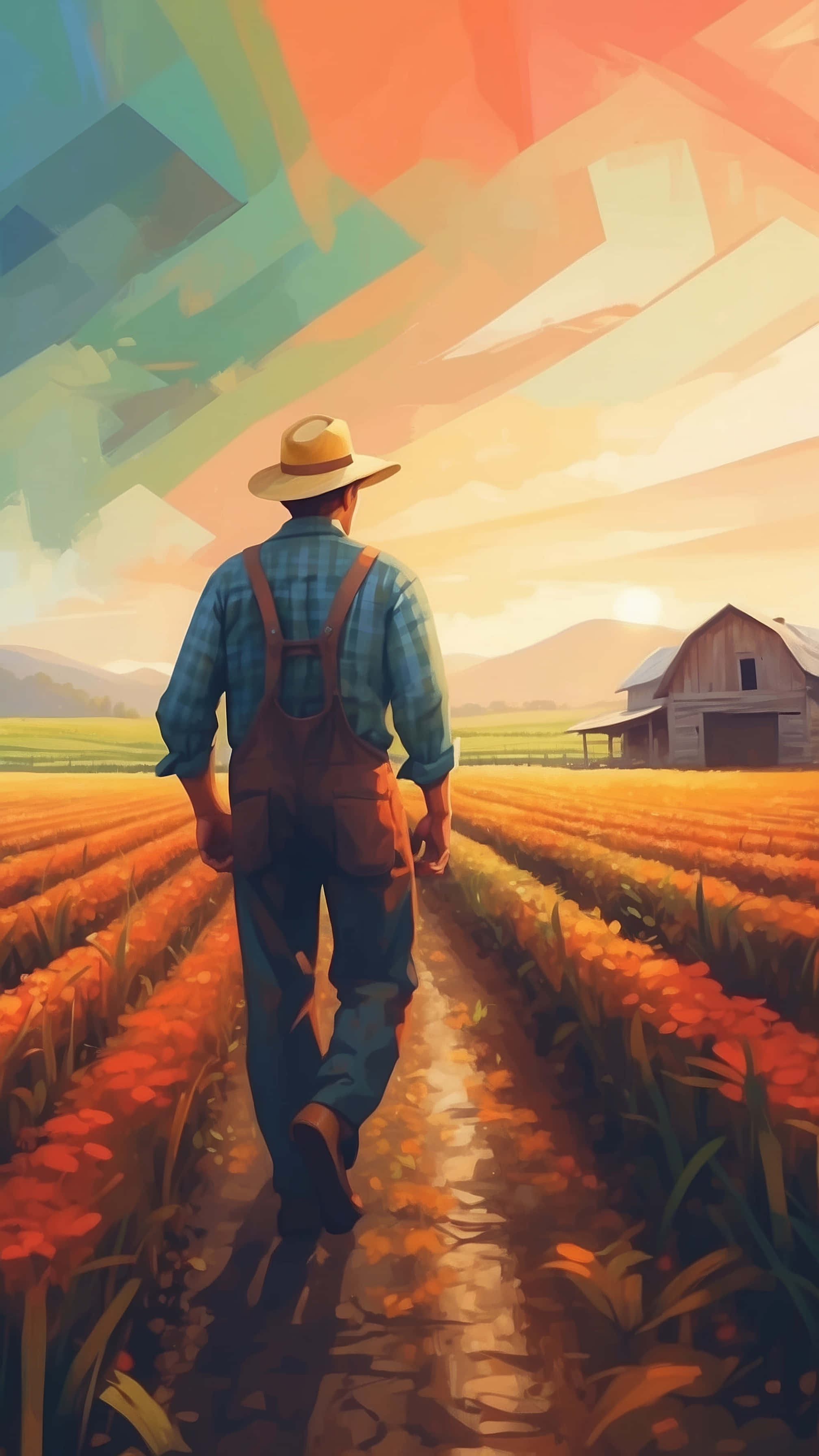 farmer, overalls, dirt path, 2K Phone Wallpaper