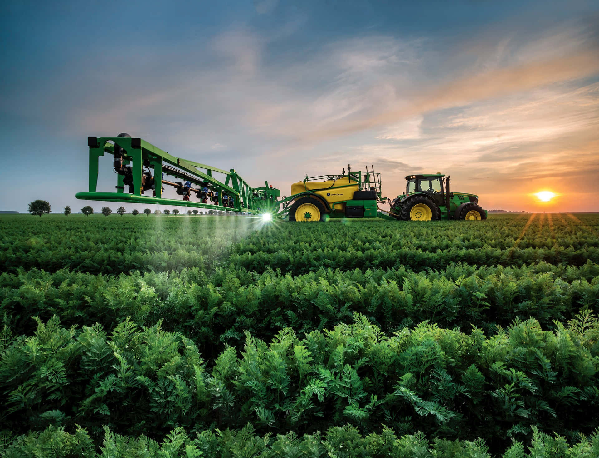 sunset, farm, tractor, Full HD Desktop Wallpaper