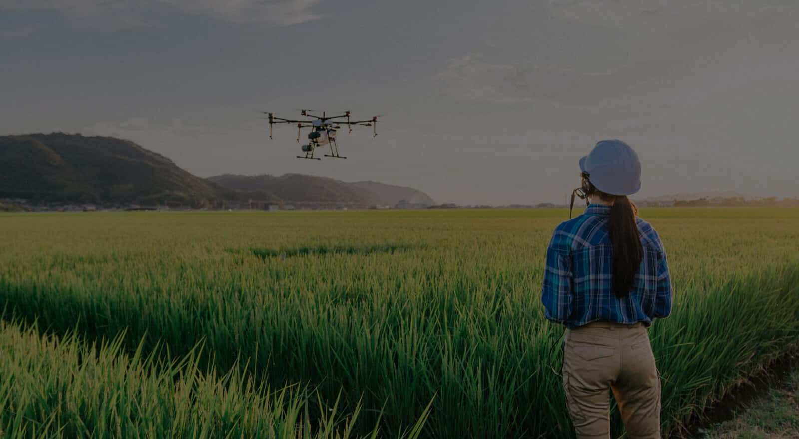 blue plaid shirt, hard hat, drone, HD Desktop Wallpaper