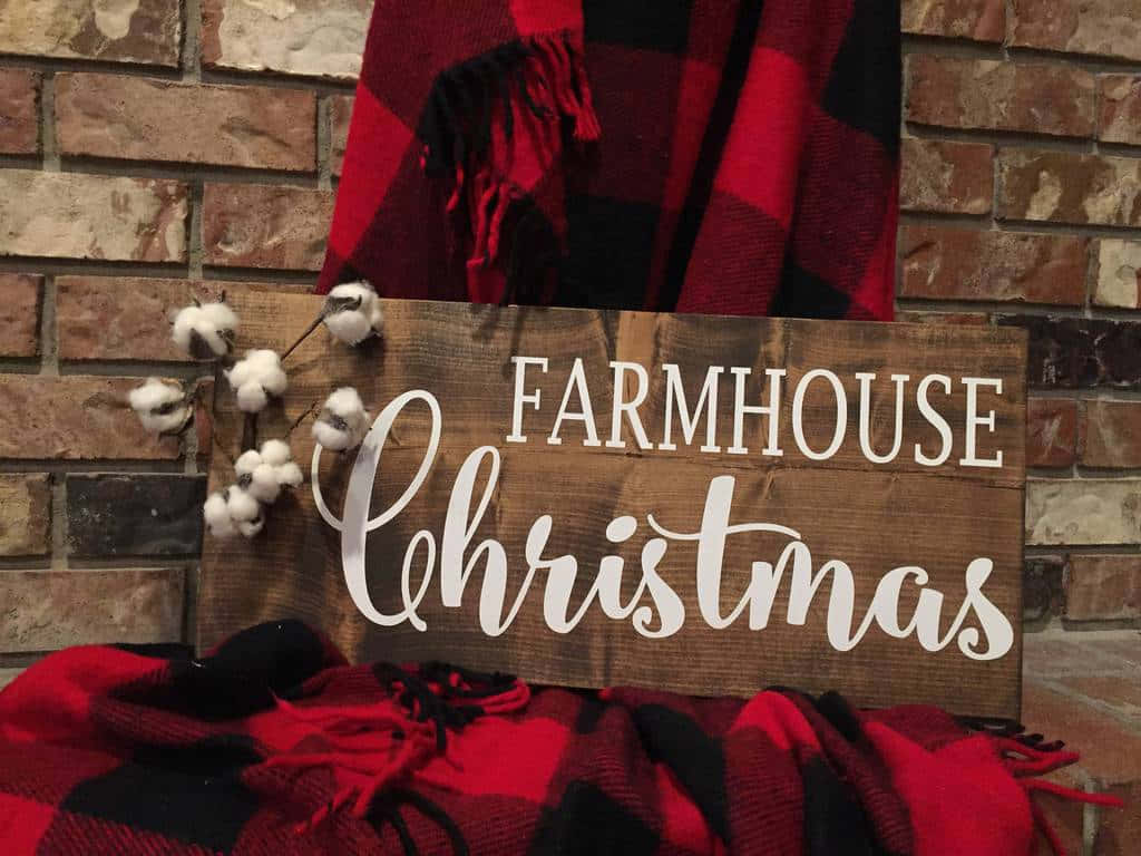 Farmhouse Christmas, rustic wooden sign, cotton stems, SD Desktop Wallpaper