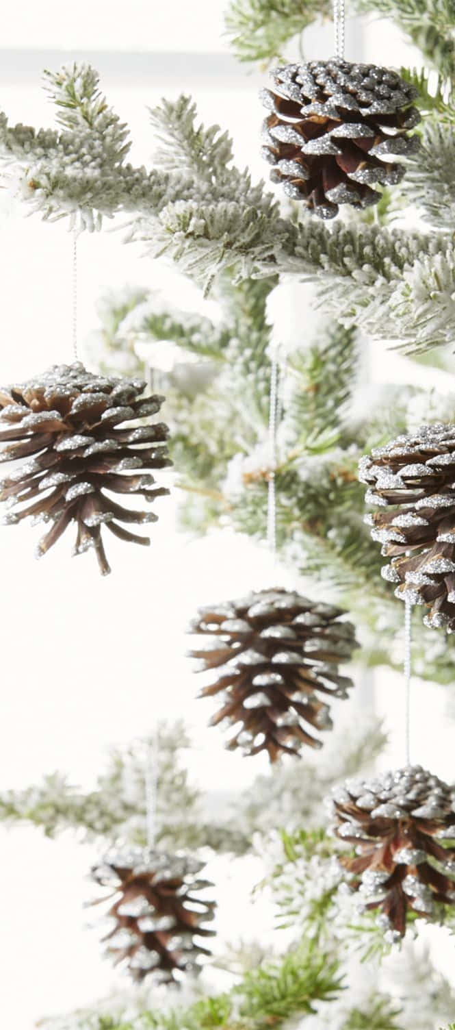 Farmhouse Christmas, pine cone decorations, frost-dusted pinecones, HD Phone Wallpaper
