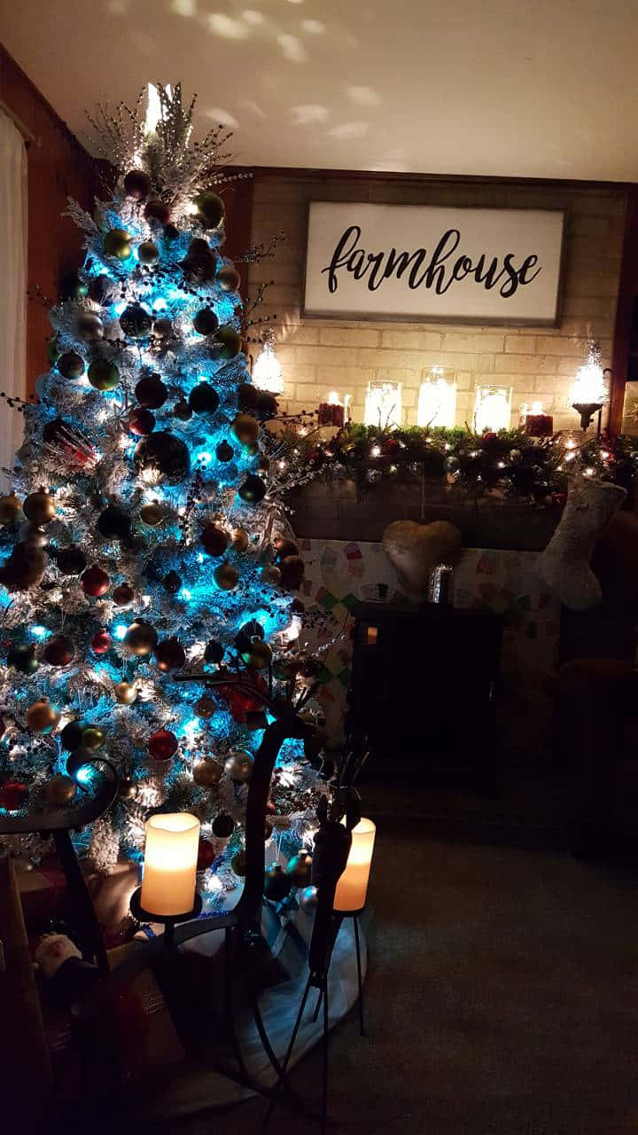 Farmhouse Christmas, blue and white lights, cozy farmhouse living room, HD Phone Wallpaper