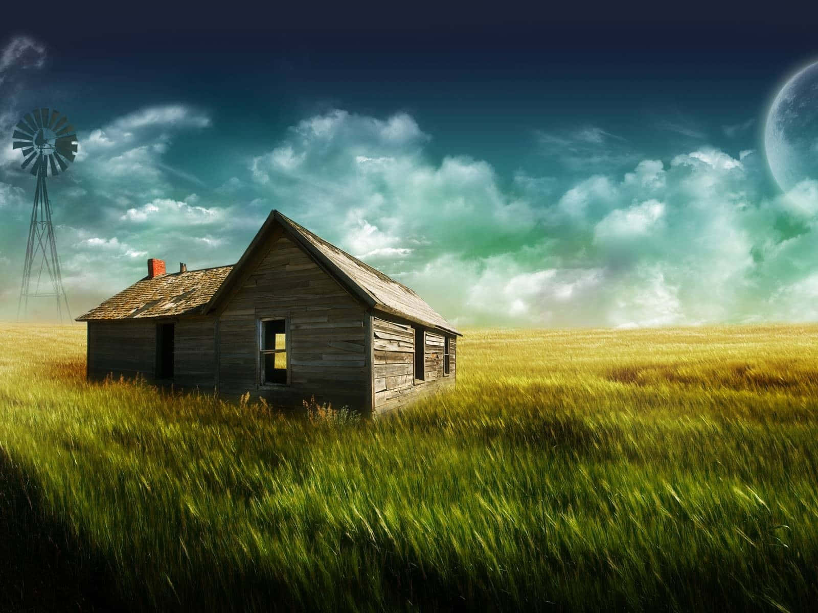 farmhouse desktop, windmill, weathered wooden house, HD Desktop Wallpaper