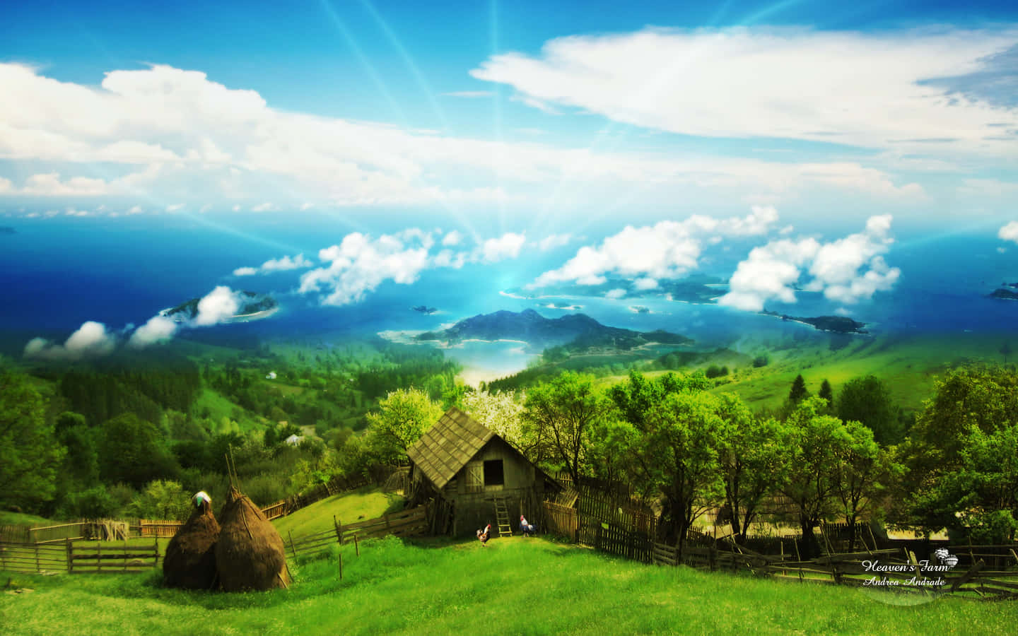 farmhouse, rustic wooden cabin, vibrant green hills, HD Desktop Wallpaper