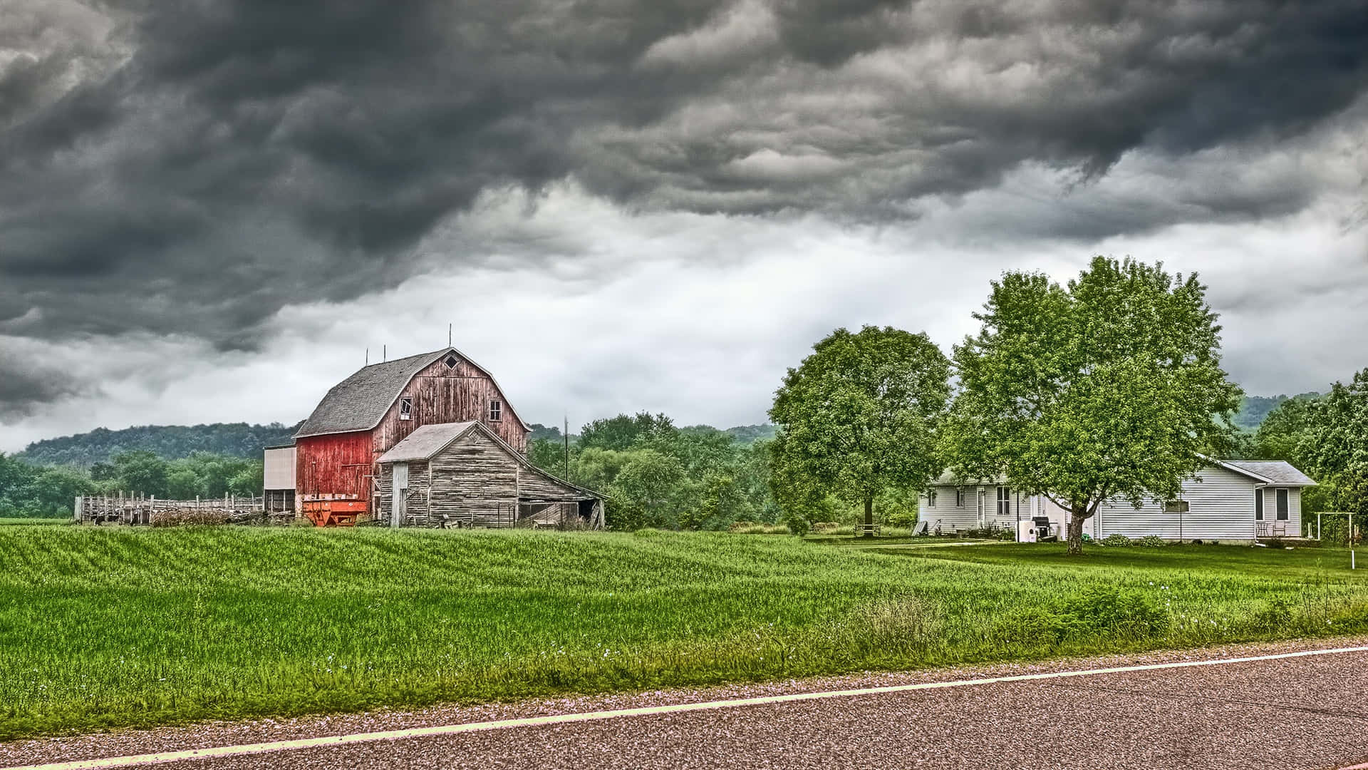 farmhouse, red barn, white farmhouse, Full HD Desktop Wallpaper
