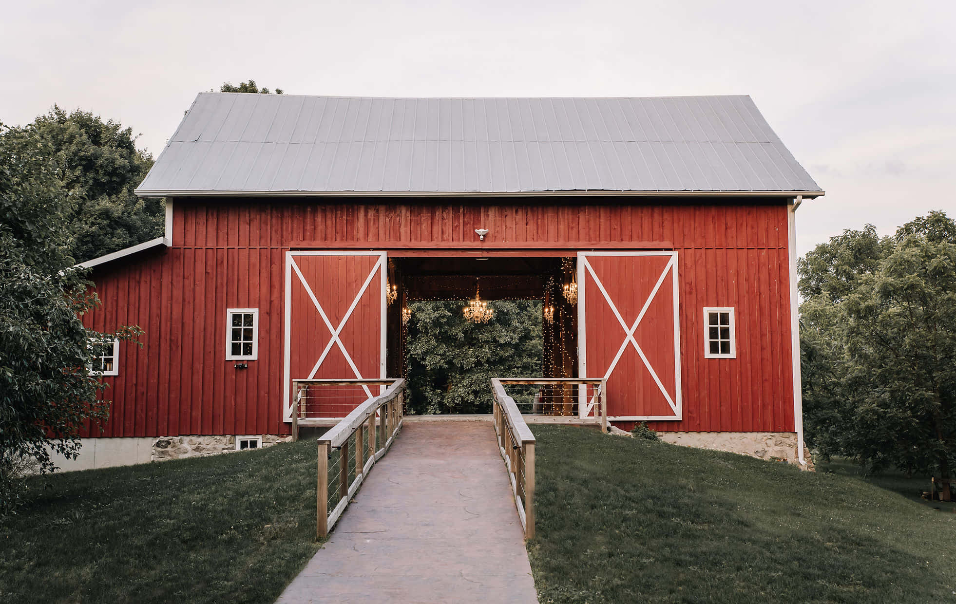 evening bank barn, red barn, white trim, Full HD Desktop Wallpaper