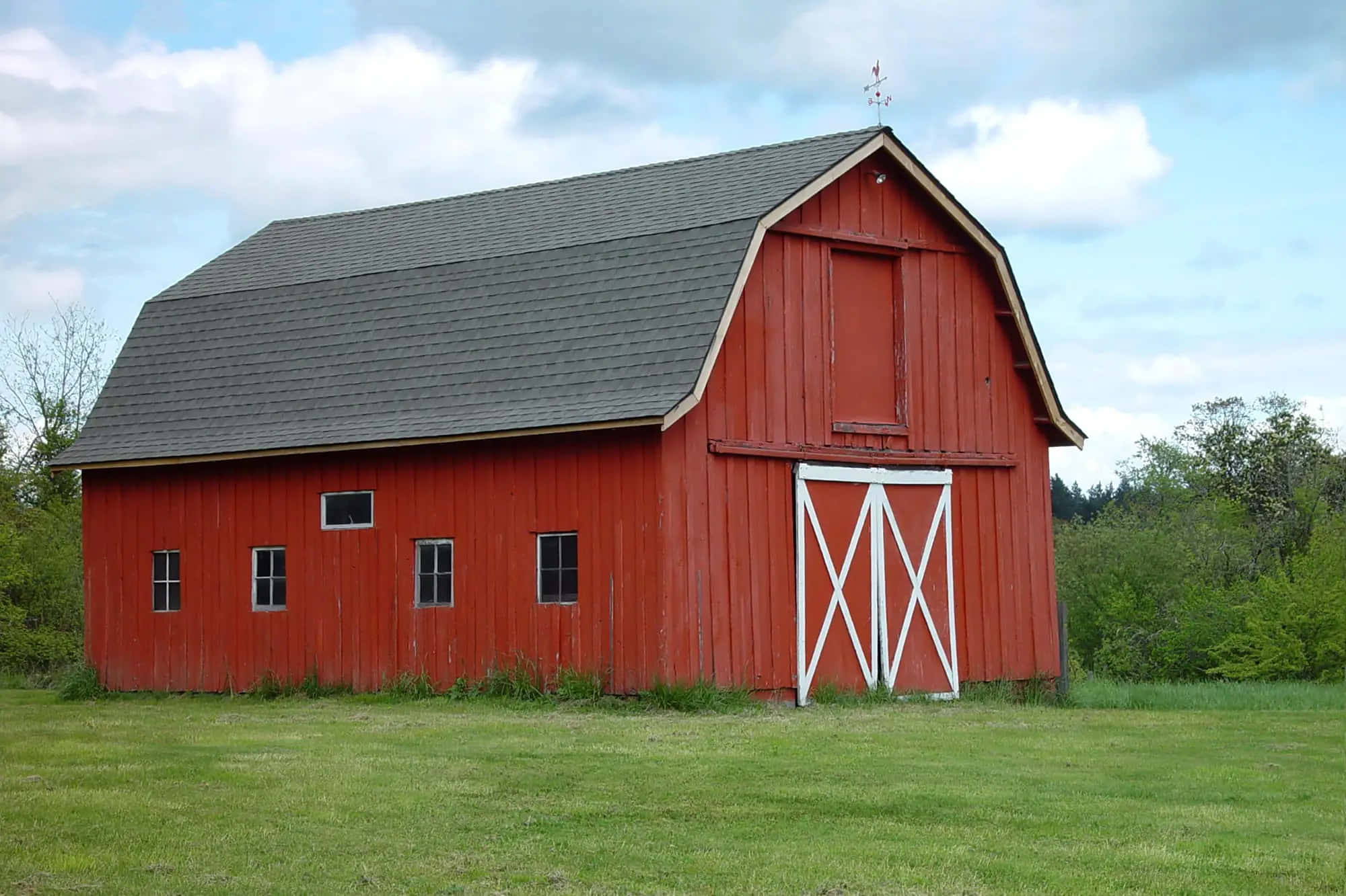 gambrel, cattle barn, red barn, Full HD Desktop Wallpaper