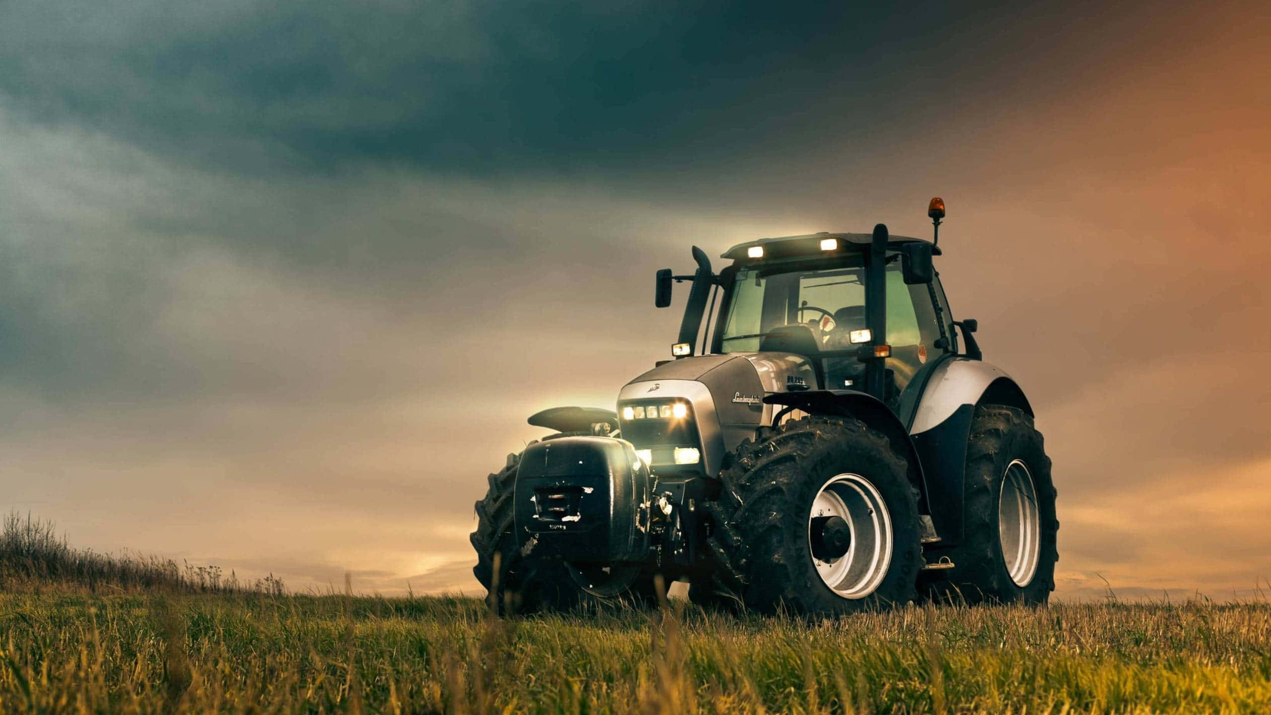 tractor, silver, glowing headlights, 2K Desktop Wallpaper