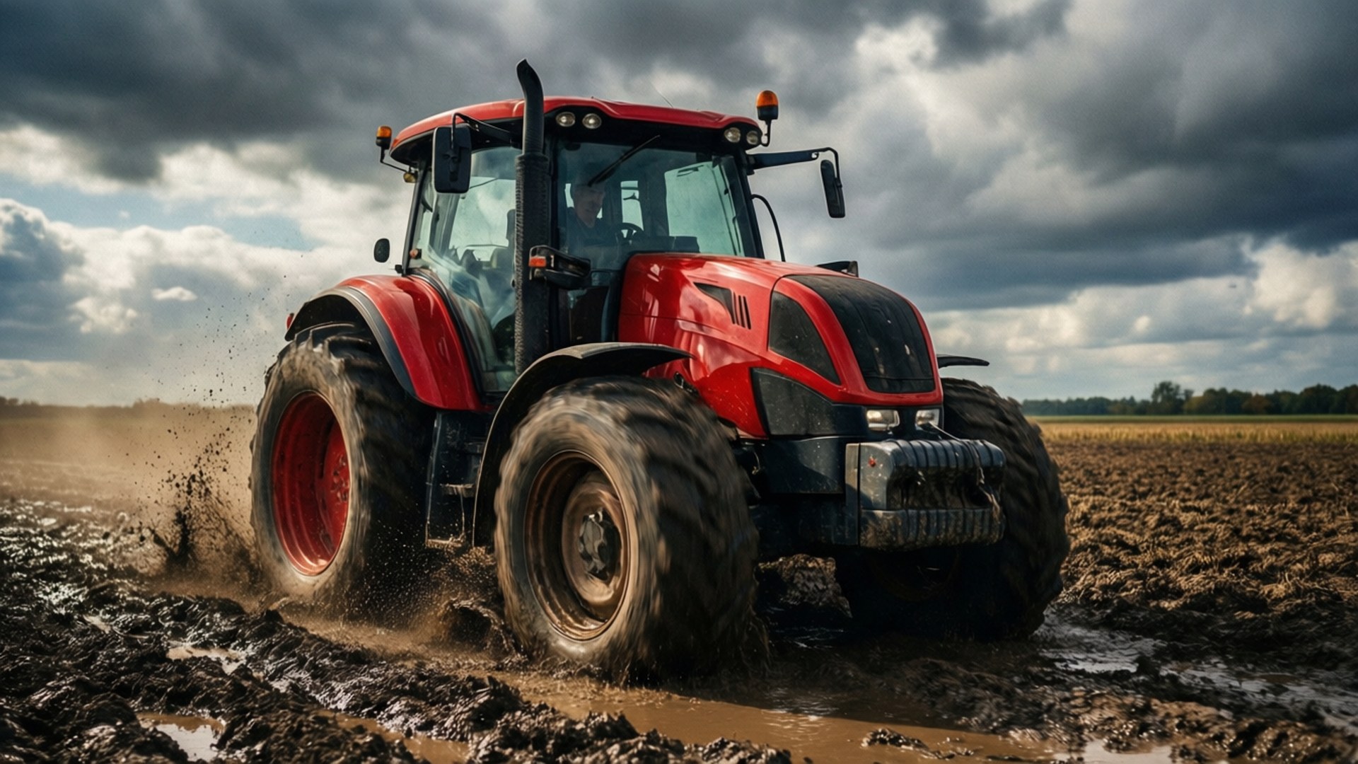 tractor fury, red tractor, deep mud, Full HD Desktop Wallpaper