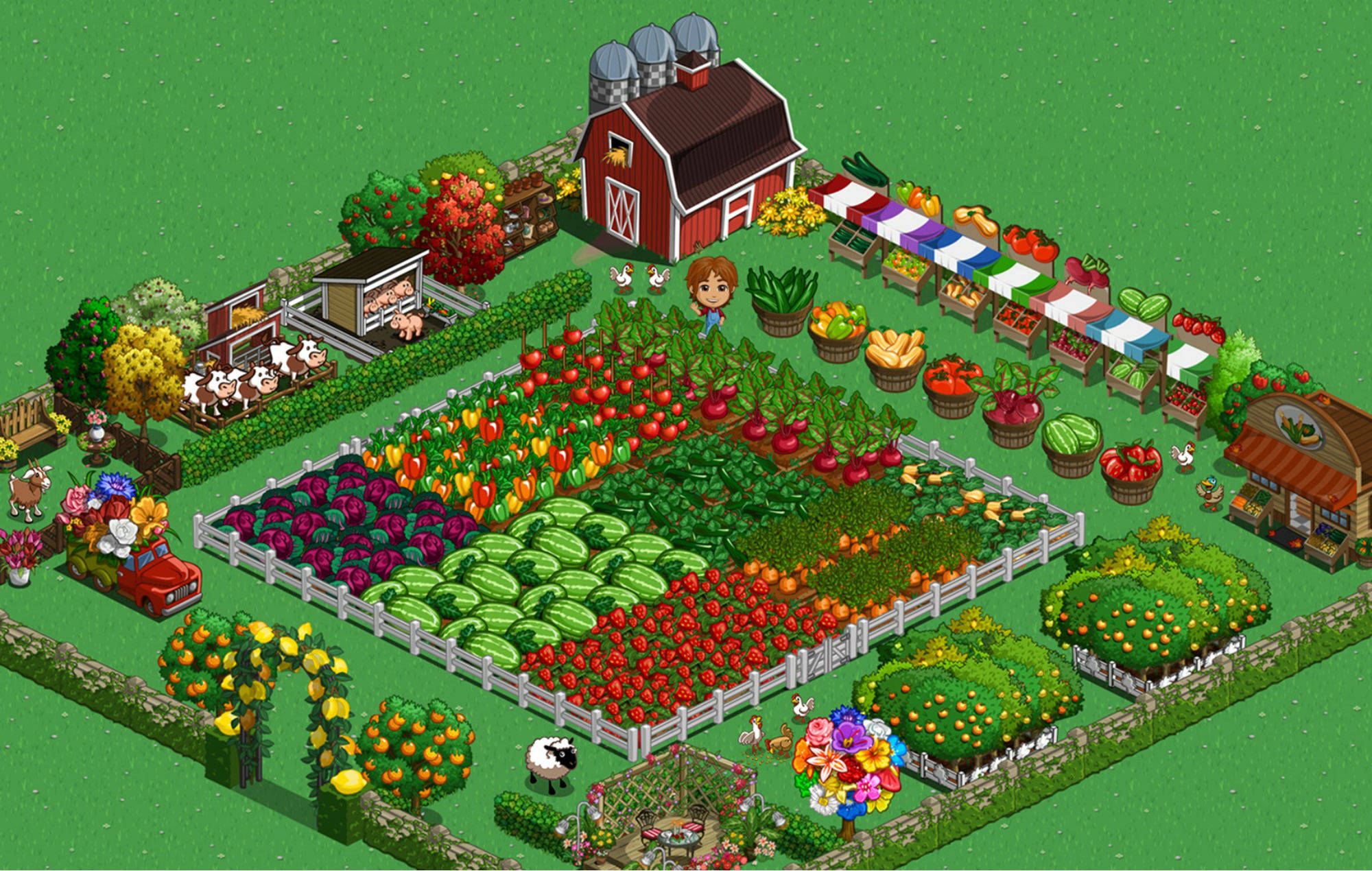 Farmville, isometric farm, colorful vegetable patches, Full HD Desktop Wallpaper