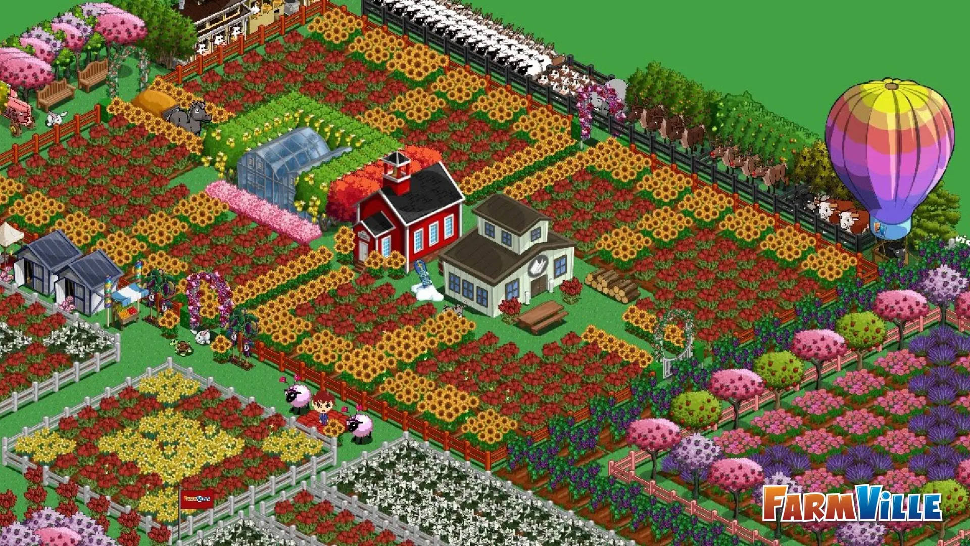 Farmville, isometric farm, colorful flower beds, Full HD Desktop Wallpaper