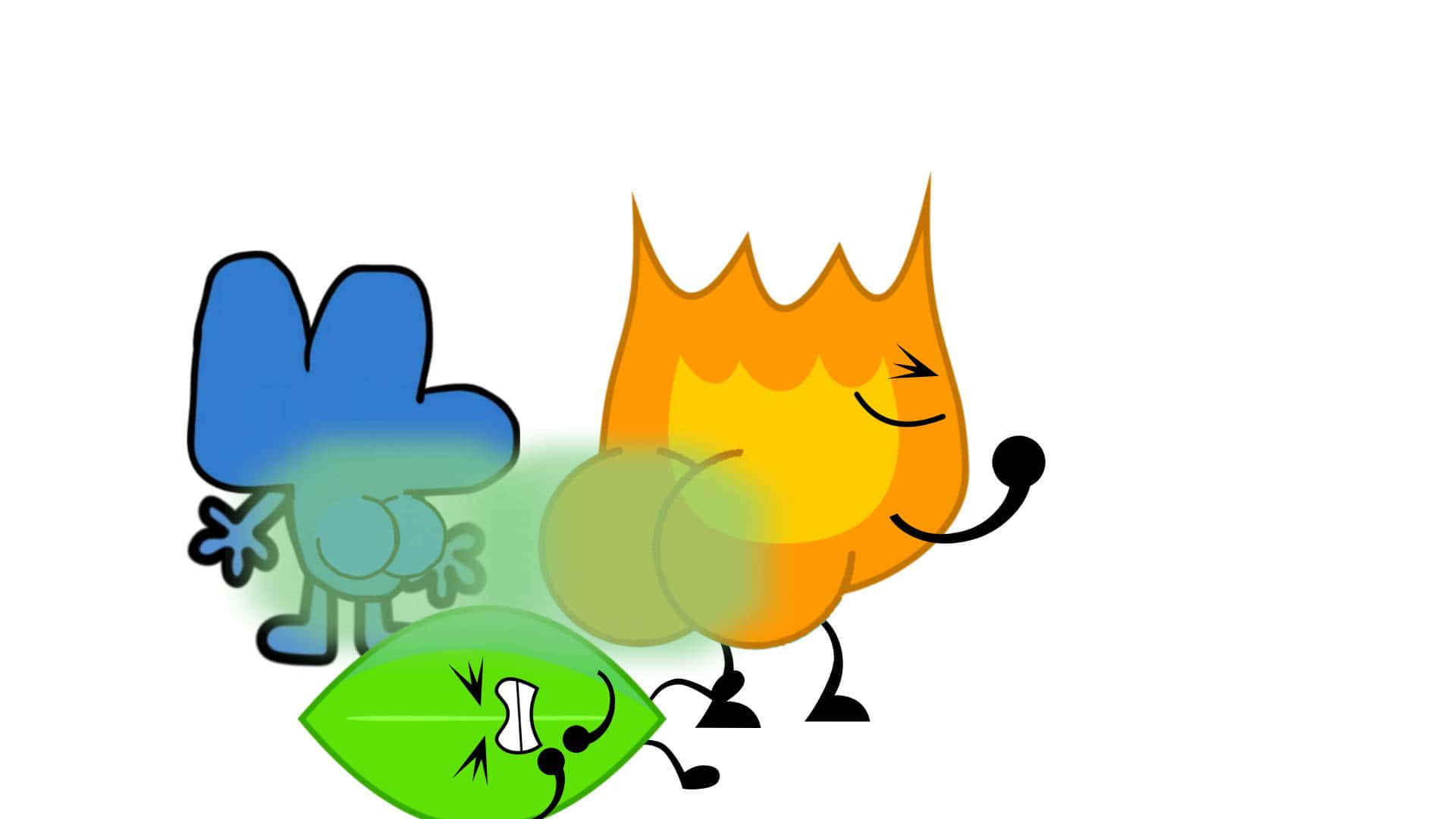 blue water character, orange flame character, green leaf character, Full HD Desktop Wallpaper