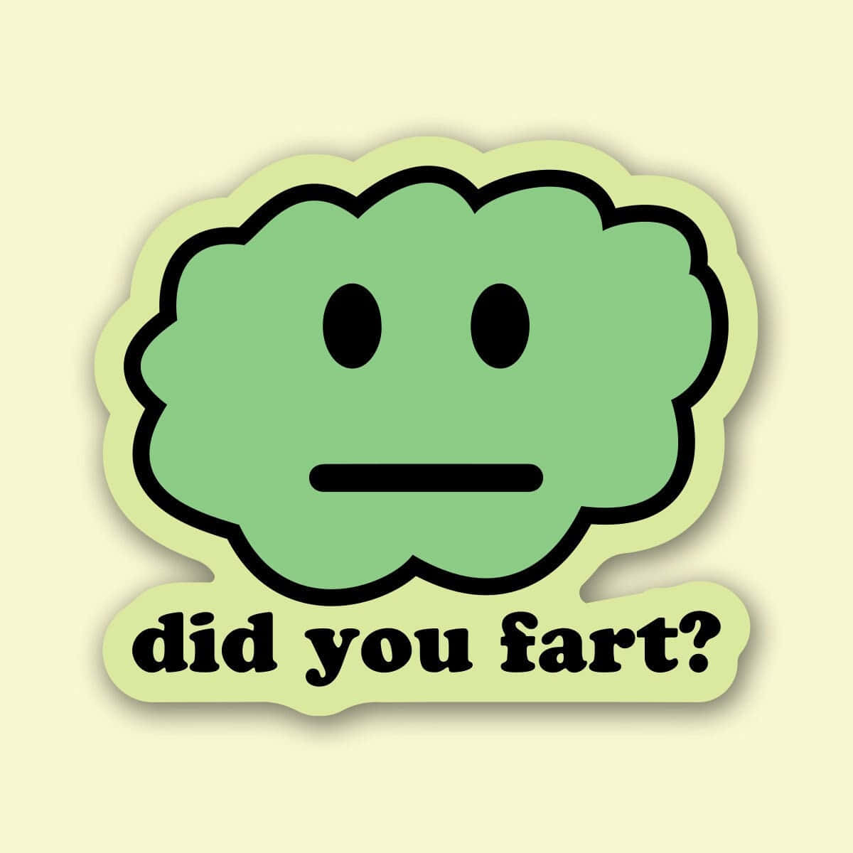 light green cloud-shaped sticker, simple face, did you fart?, SD Desktop Wallpaper