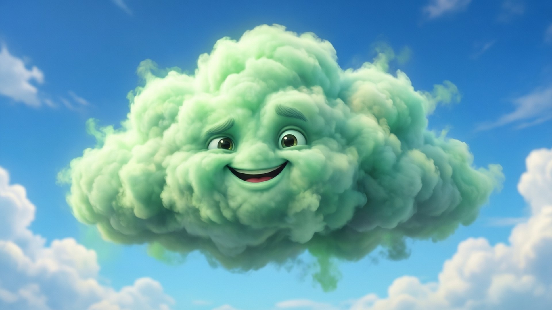 Smiling Fart Cloud, cartoon fart cloud, blue sky, Full HD Desktop Wallpaper