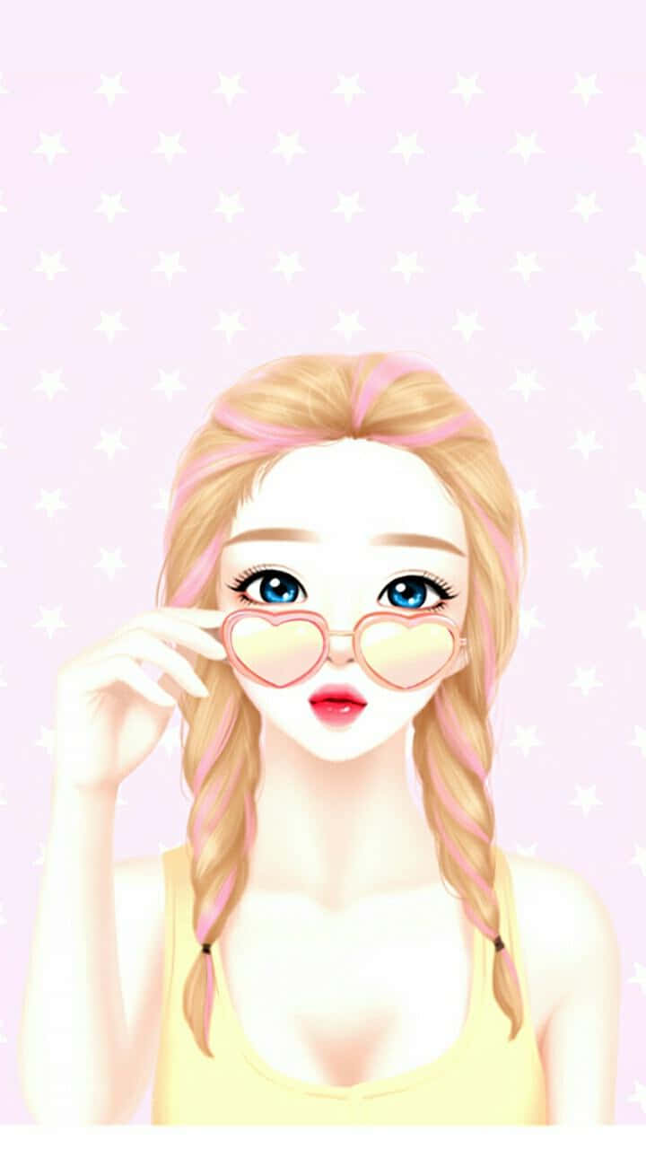 girly fashion illustration, pink heart glasses, blonde braids, HD Phone Wallpaper