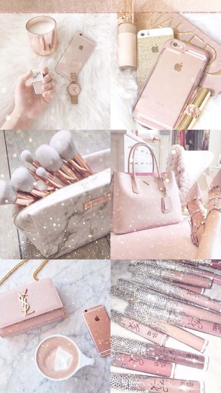 chic pink fashion accessories collage, soft pink, rose gold, HD Phone Wallpaper