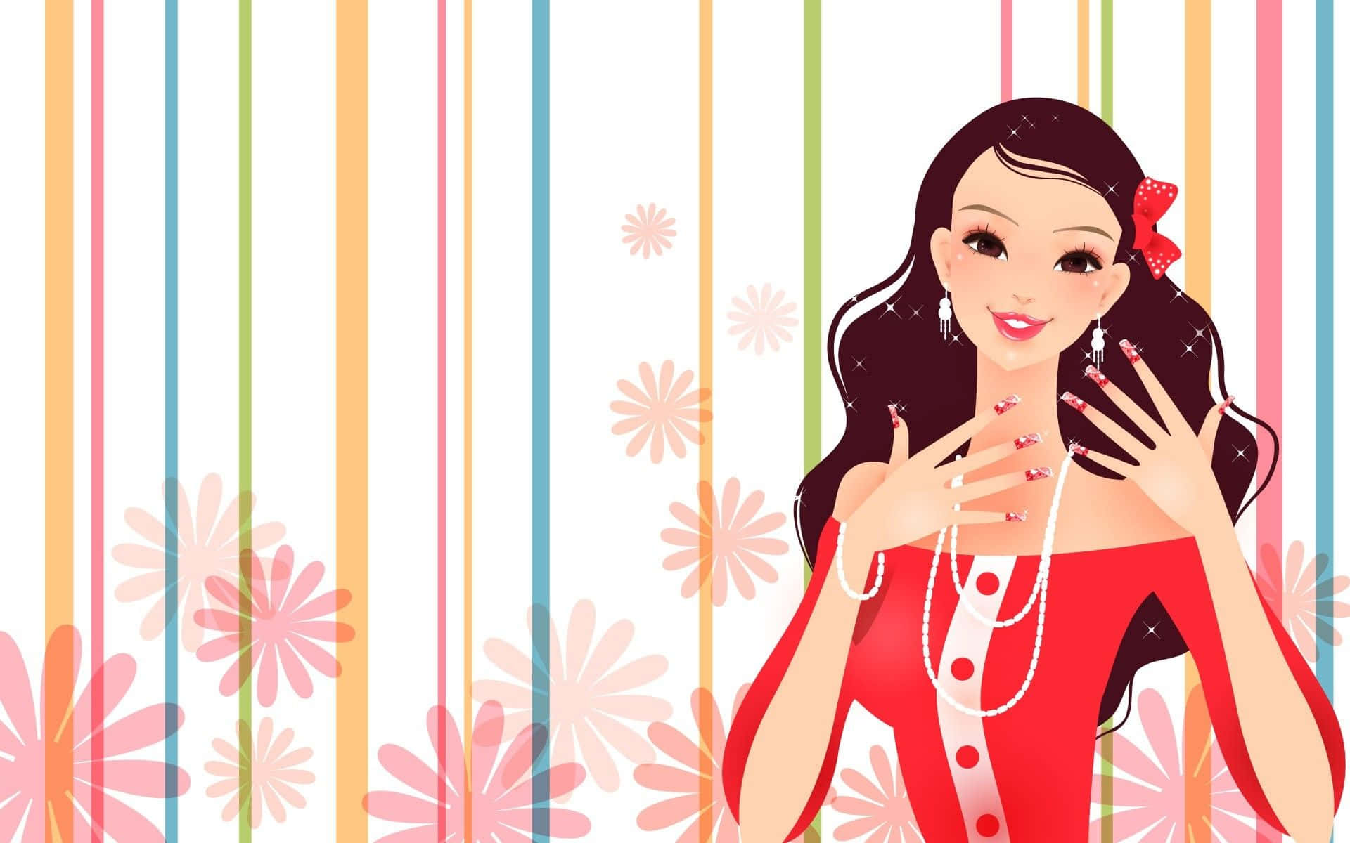 chic fashion illustration, girly style, red dress, Full HD Desktop Wallpaper