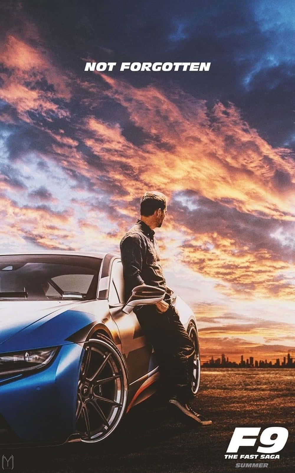 Fast And Furious 9, blue sports car, fiery sunset sky, HD Phone Wallpaper