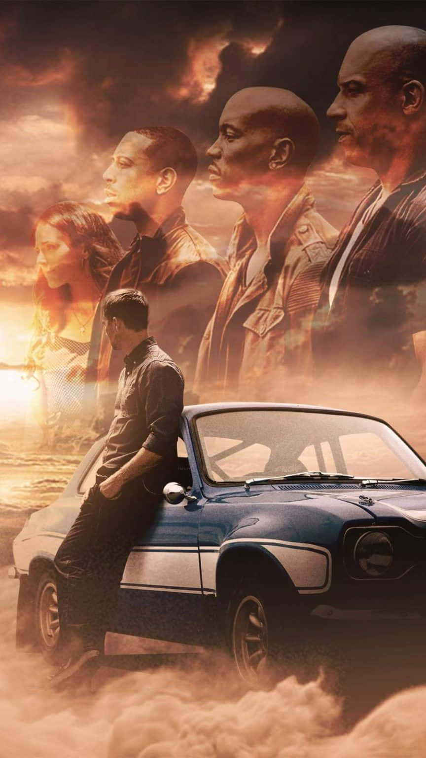 Fast and Furious 1, blue vintage car, fiery sunset sky, HD Phone Wallpaper