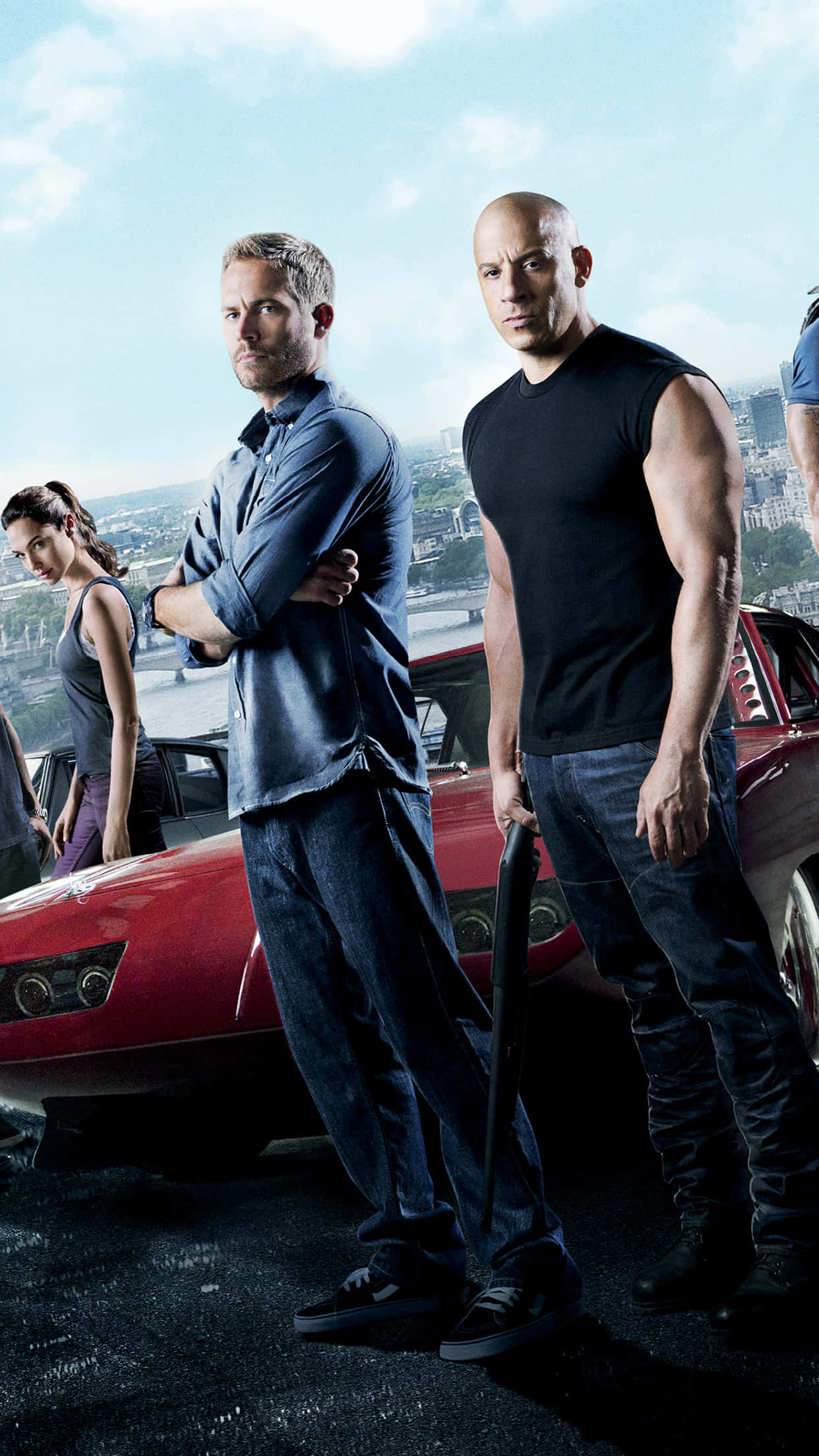 Fast and Furious 1, red sports car, cityscape, Full HD Phone Wallpaper