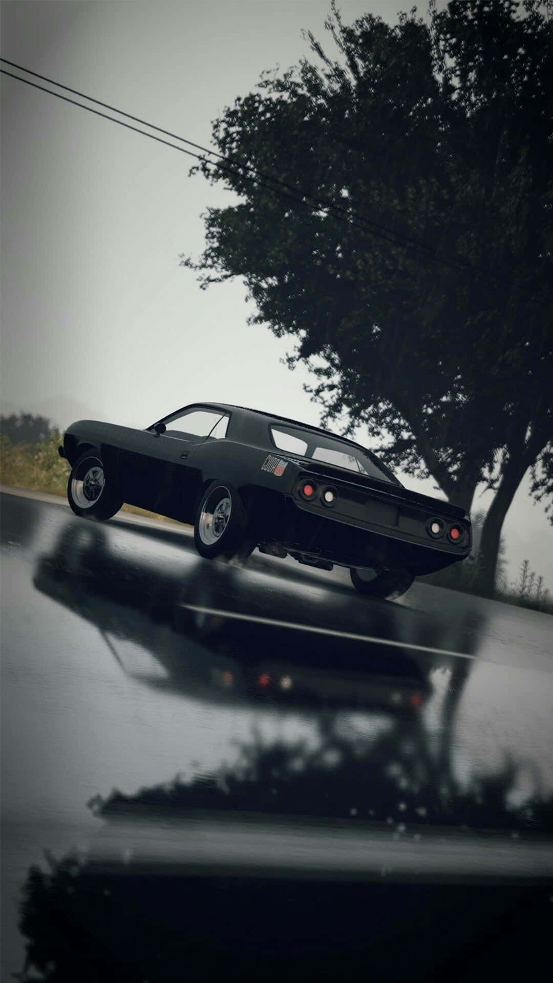 Fast And Furious 9, black muscle car, rain-slicked road, Full HD Phone Wallpaper