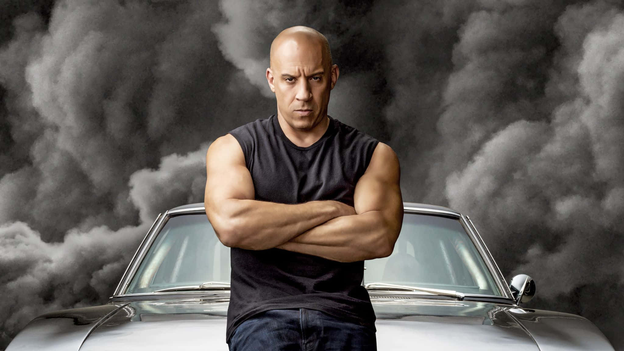 Fast And Furious 9, silver classic car, stormy gray smoke background, Full HD Desktop Wallpaper