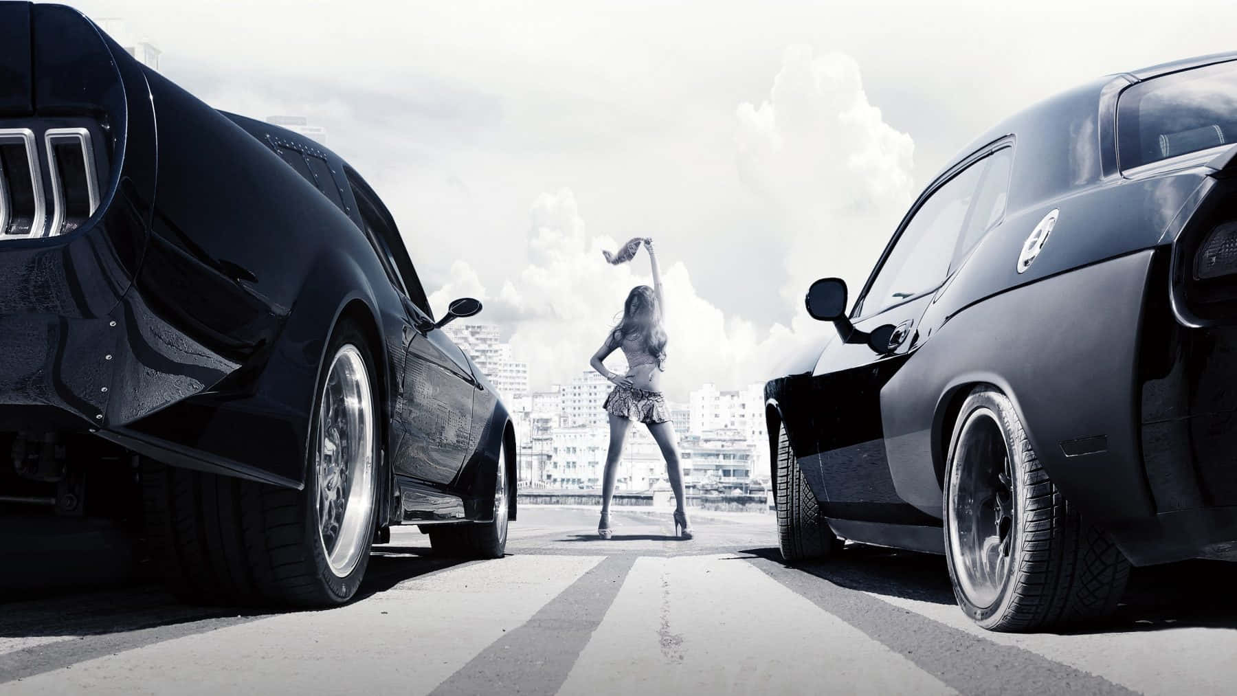 Fast And Furious 9, black muscle cars, city street, HD Desktop Wallpaper
