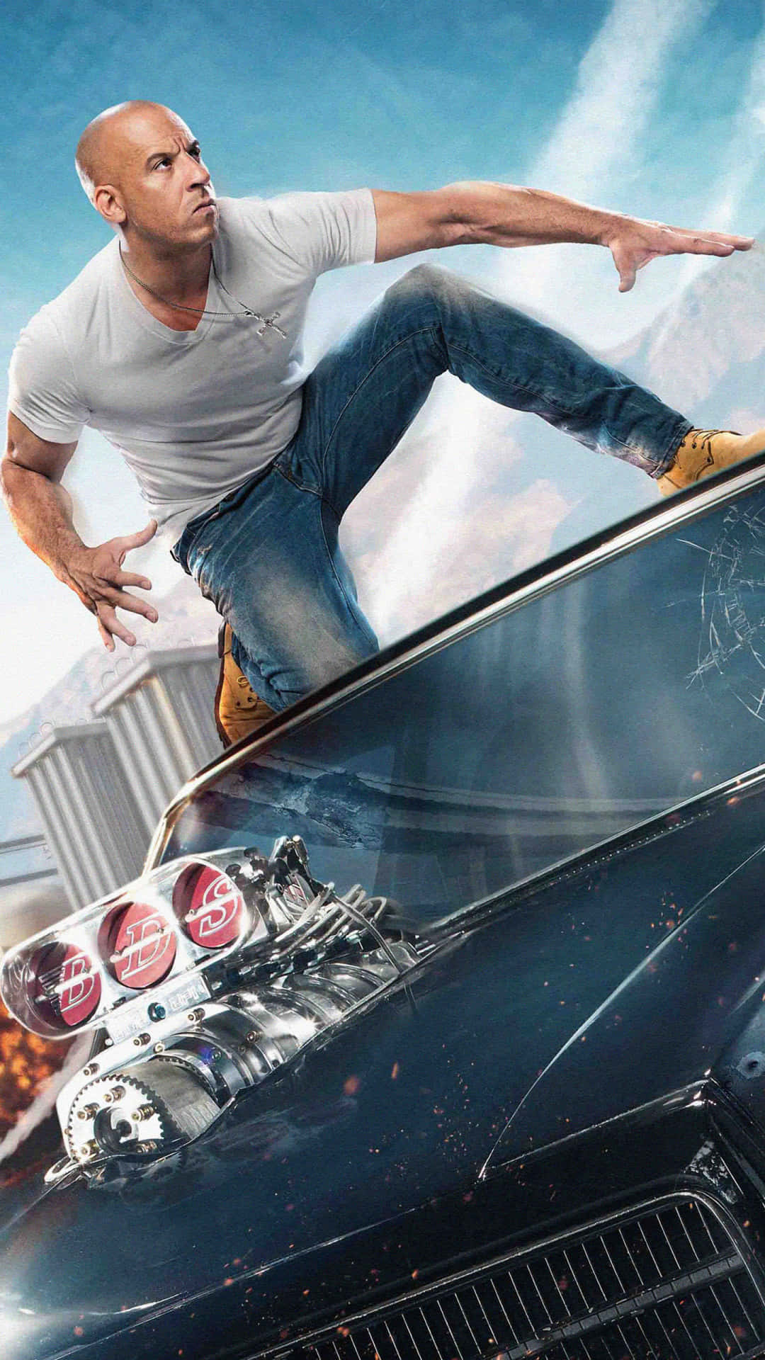 Fast And Furious 9, black muscle car, exposed engine, Full HD Phone Wallpaper