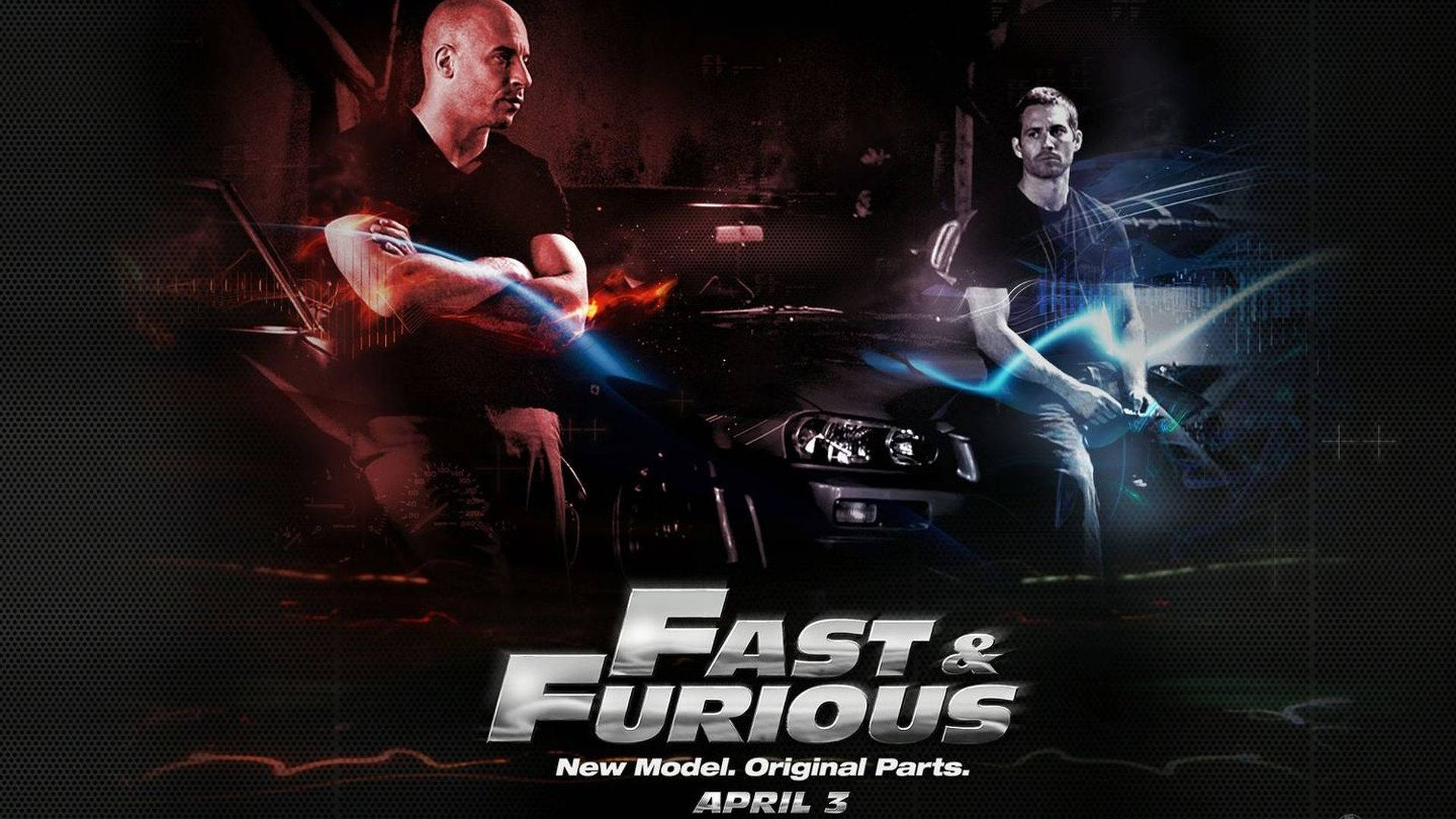 Fast And Furious, sleek black car, glowing blue and orange energy effects, Full HD Desktop Wallpaper