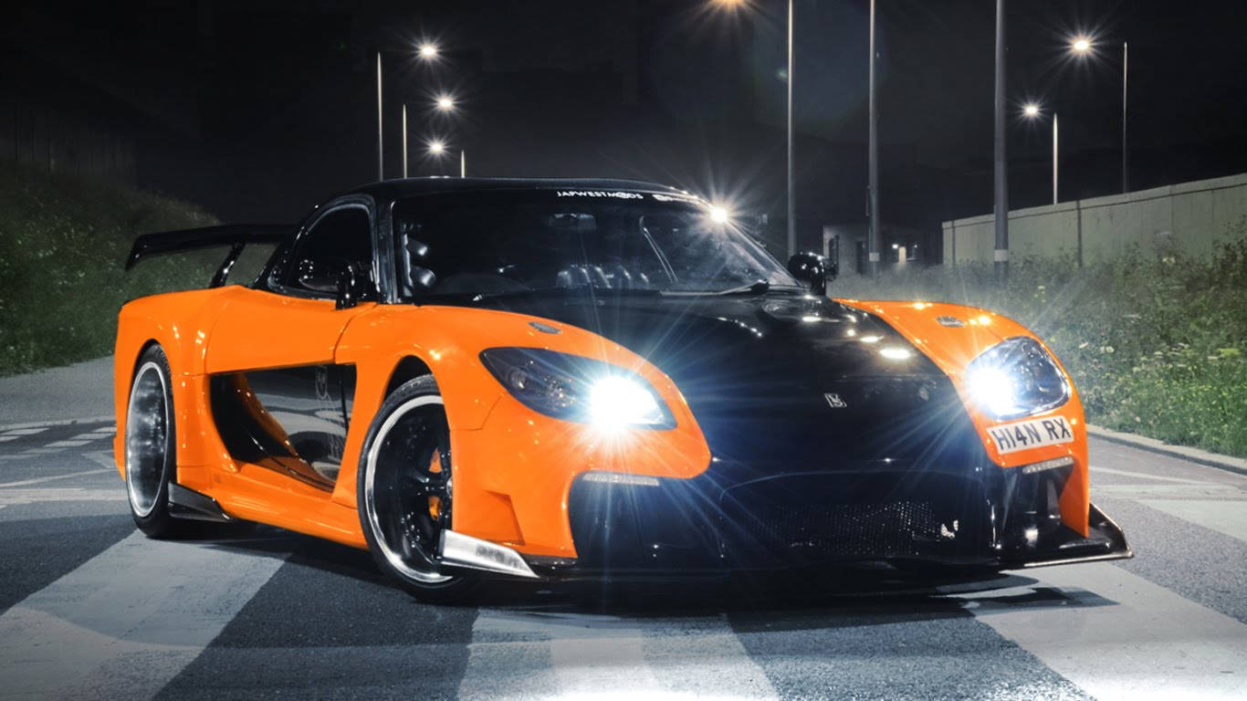 Fast And Furious, orange and black, glowing headlights, HD Desktop Wallpaper