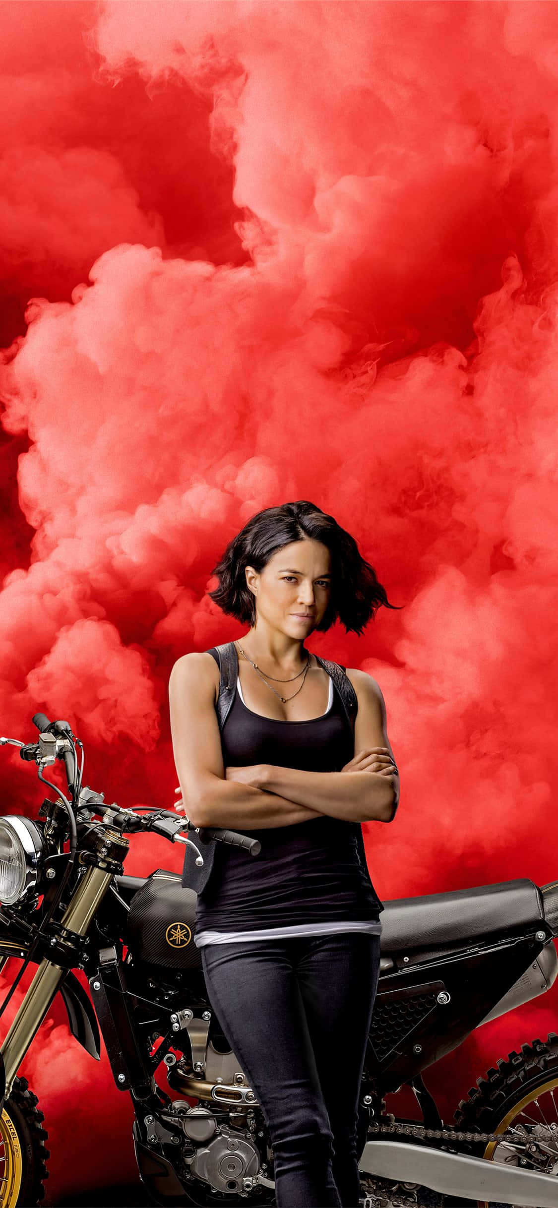 Fast And Furious Phone, black motorcycle, dramatic red smoke background, Full HD Phone Wallpaper