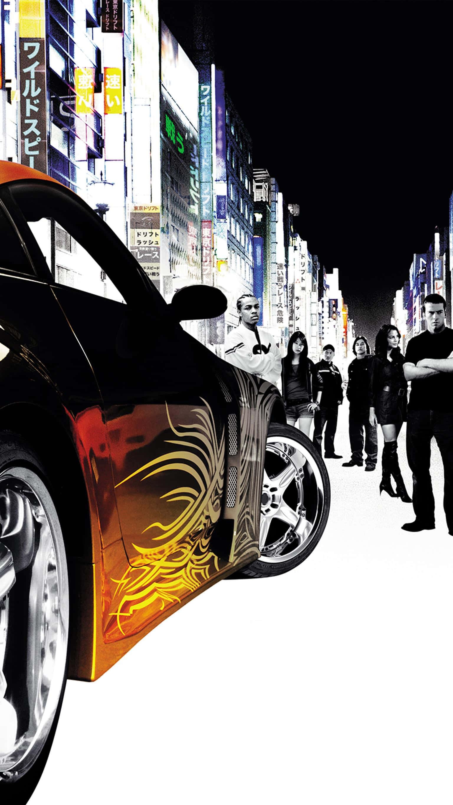 Fast And Furious Phone, black sports car, fiery orange flame decals, 2K Phone Wallpaper
