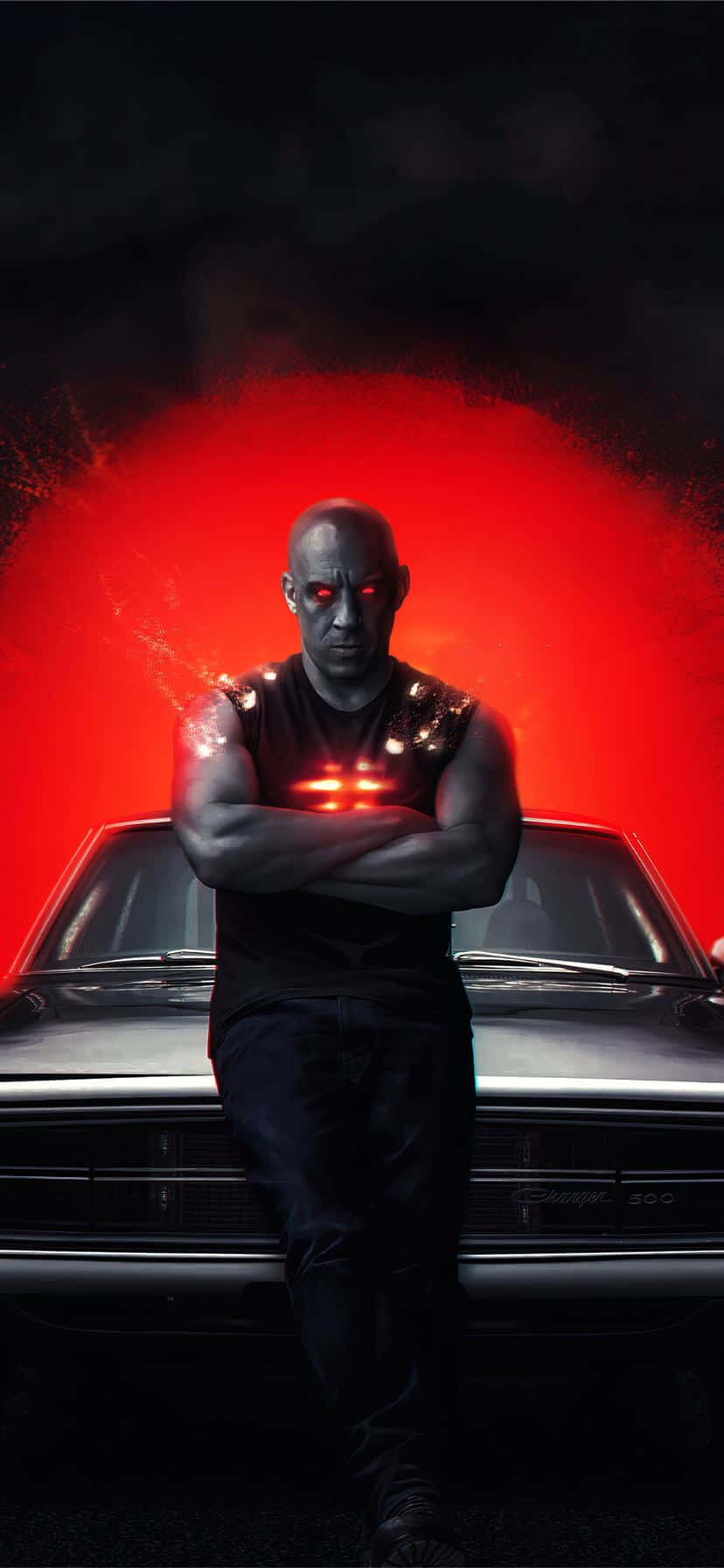 Fast And Furious Phone, bald man, glowing red eyes, HD Phone Wallpaper