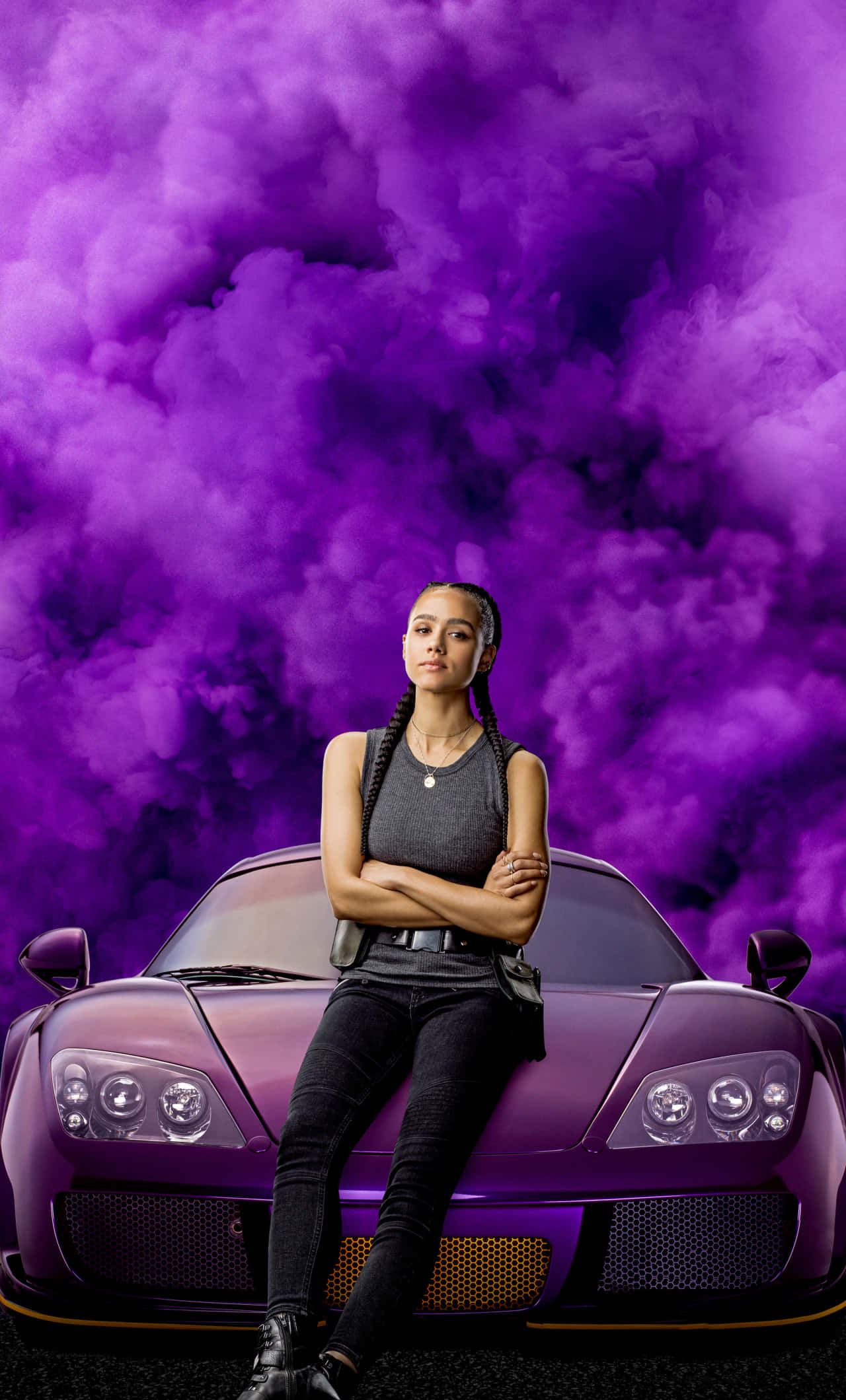 Fast And Furious Phone, purple sports car, vibrant purple smoke, Full HD Phone Wallpaper