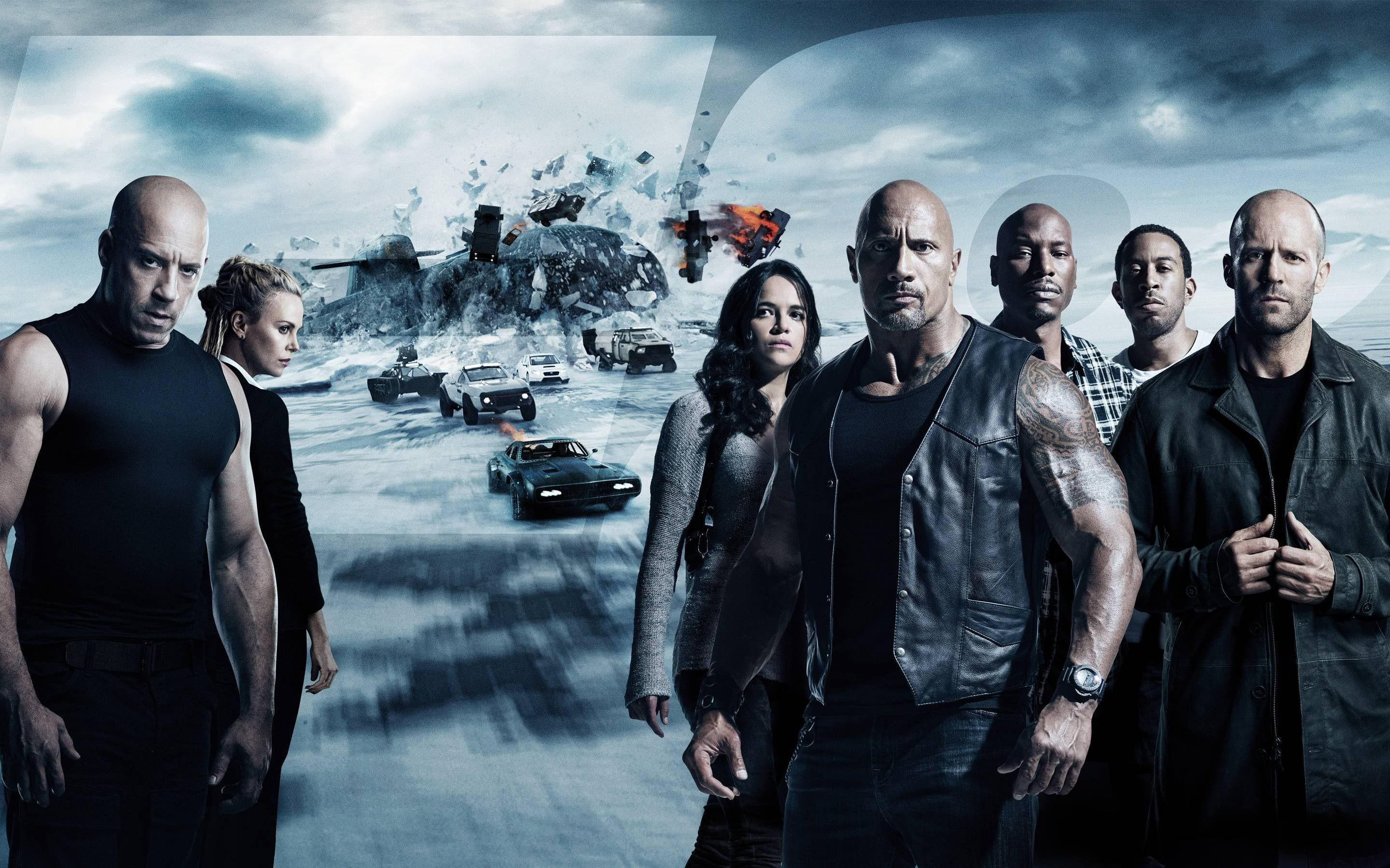Fast And Furious 8, full cast, chaotic car chase, 2K Desktop Wallpaper