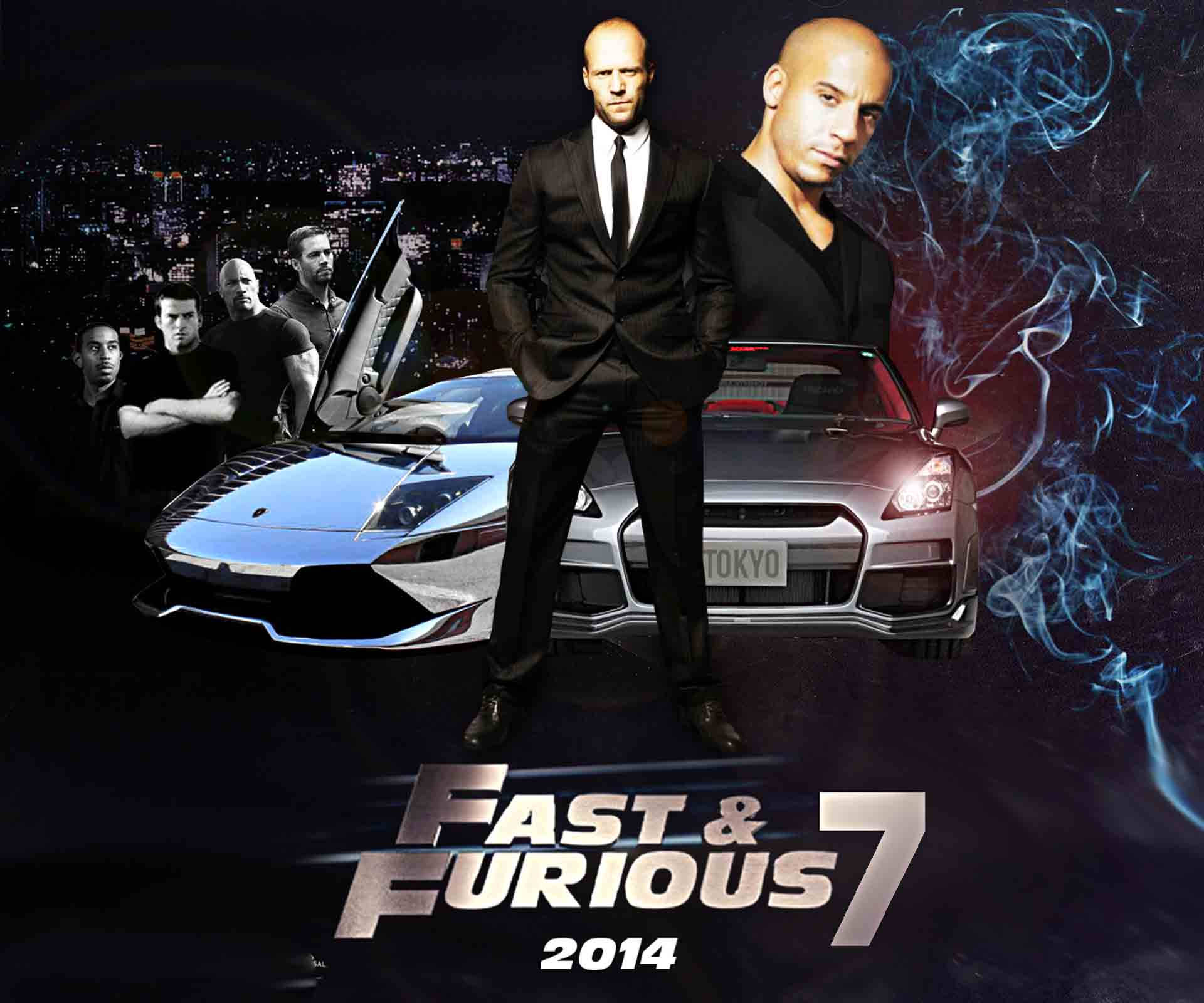 Fast And Furious, high-performance cars, glowing city skyline, Full HD Desktop Wallpaper