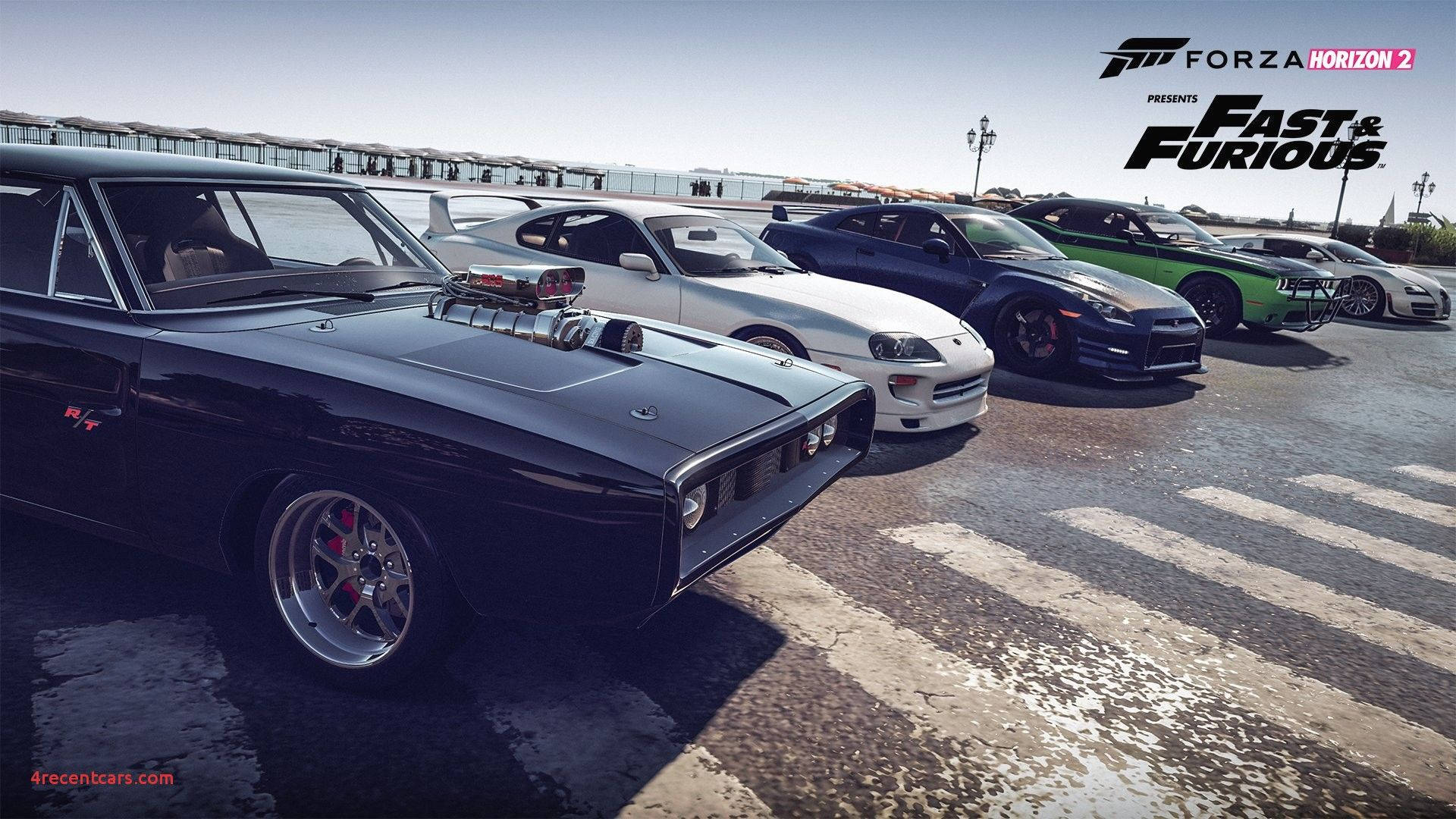 Fast And Furious, muscle cars, wet asphalt lot, Full HD Desktop Wallpaper