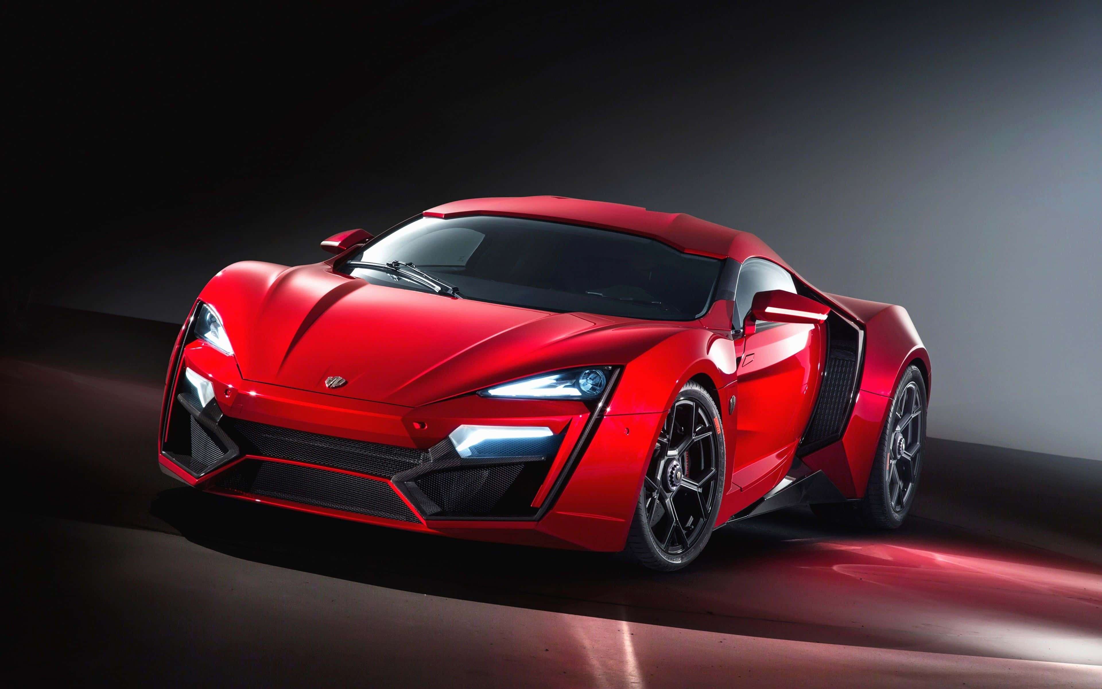 red sports car, scissor doors, sharp headlights, 4K Desktop Wallpaper