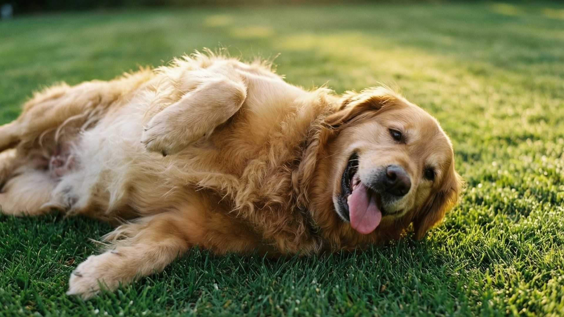 golden retriever, sun, grass, Full HD Desktop Wallpaper