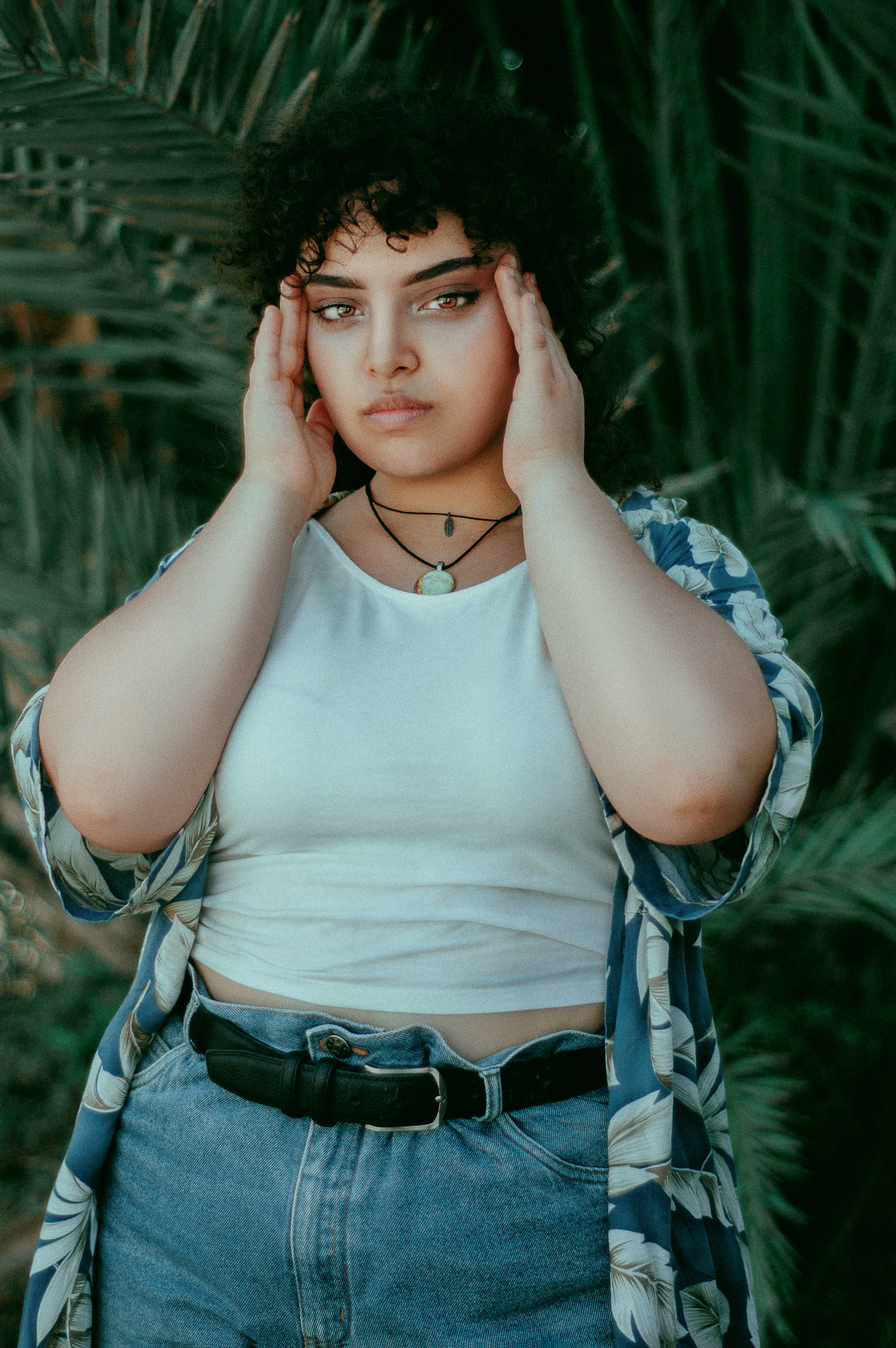 Fat Girl, button-down floral shirt, white crop top, 5K Phone Wallpaper