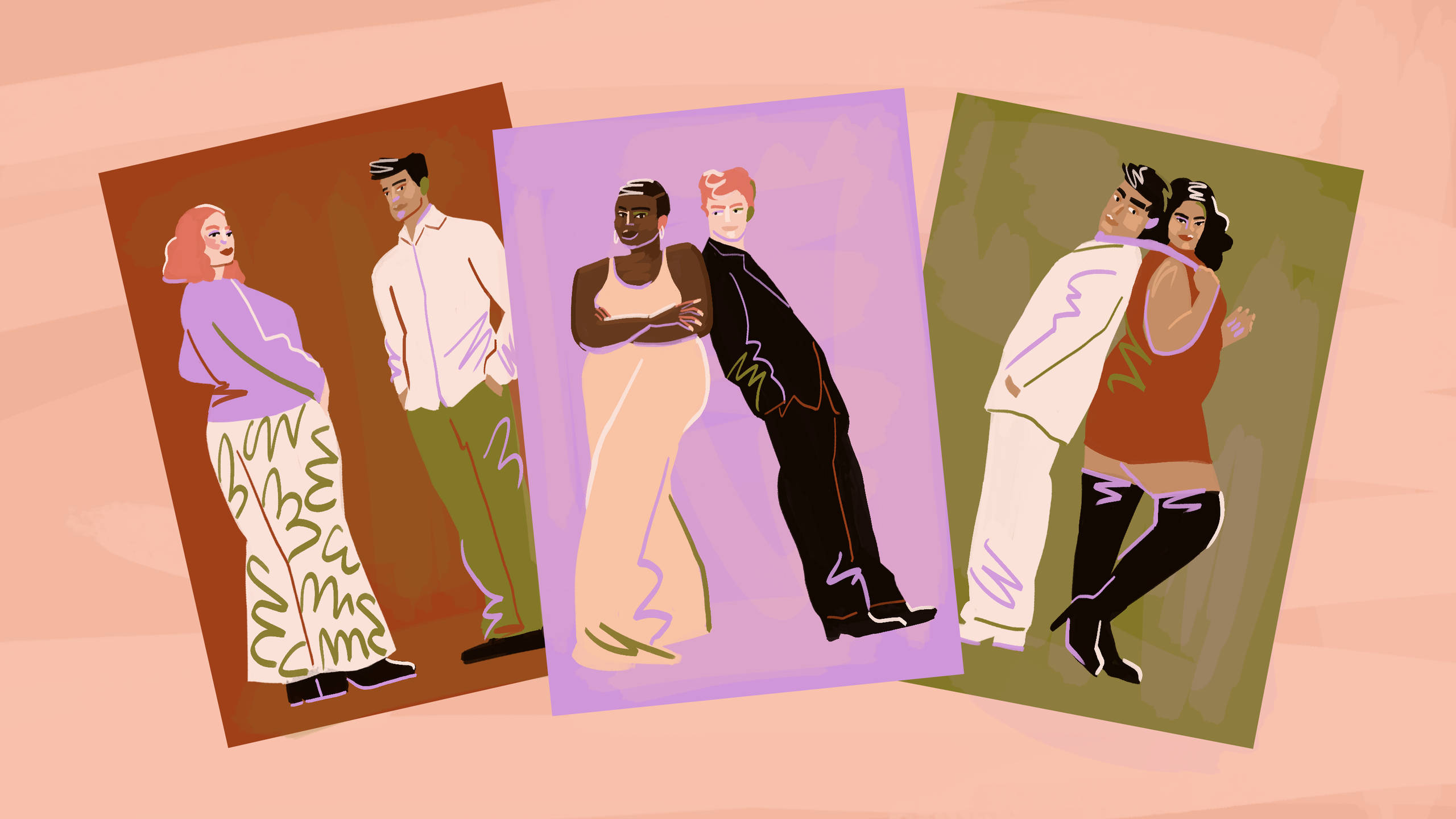 plus-size girl, illustrated portraits, diverse couples, 2K Desktop Wallpaper