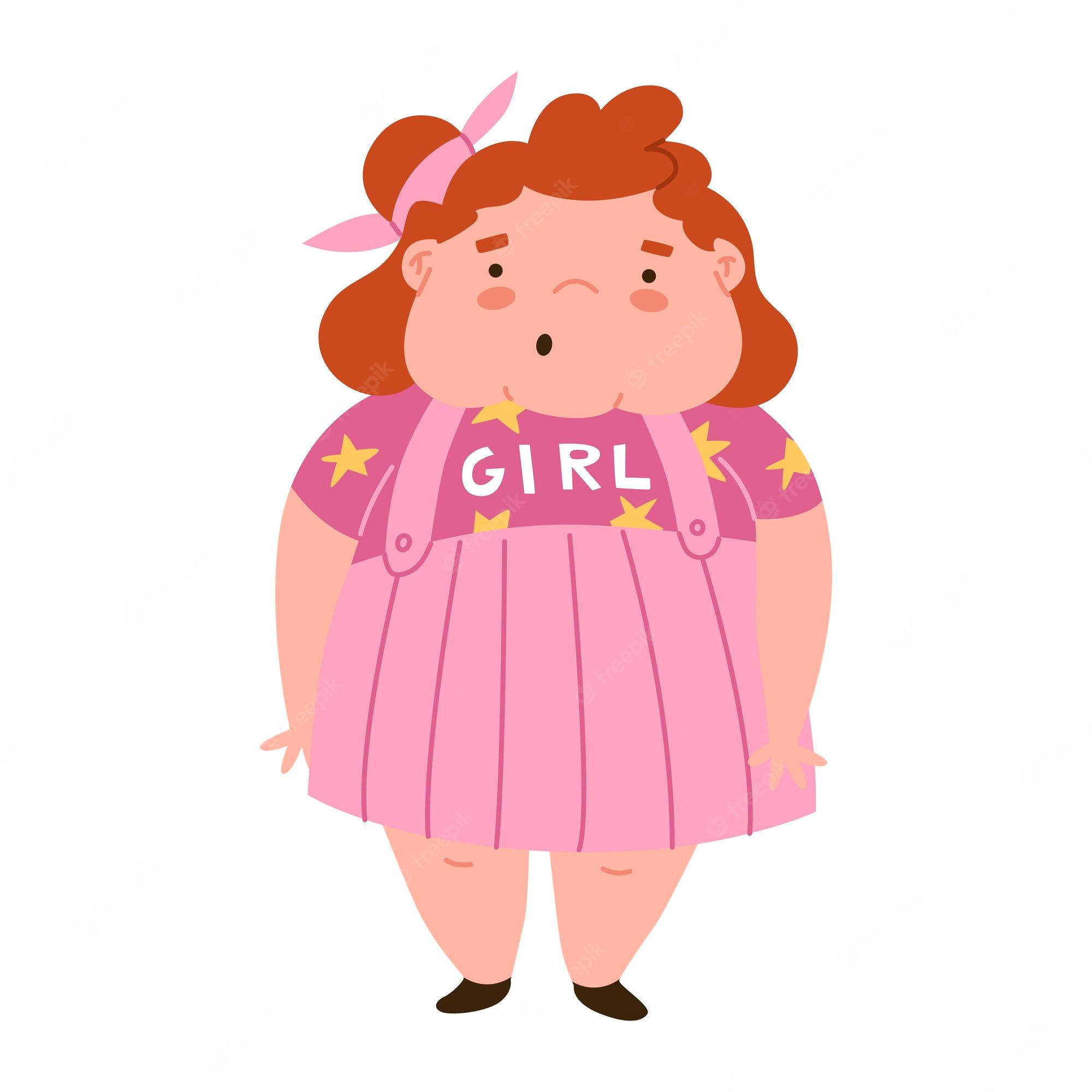 chubby cartoon girl, red hair, pink dress, Full HD Desktop Wallpaper