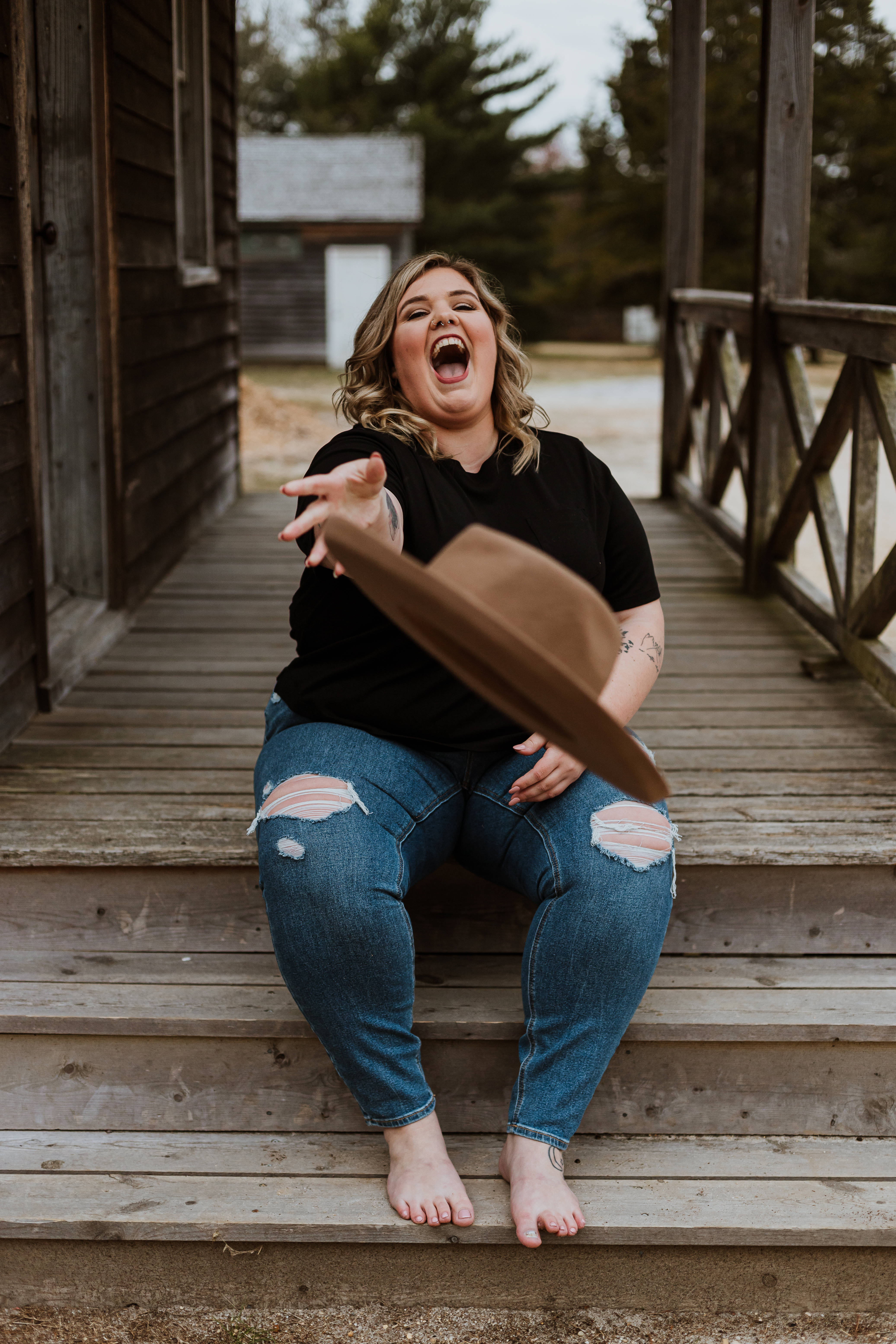 happy fat girl, candid shot, brown hat, 5K Phone Wallpaper