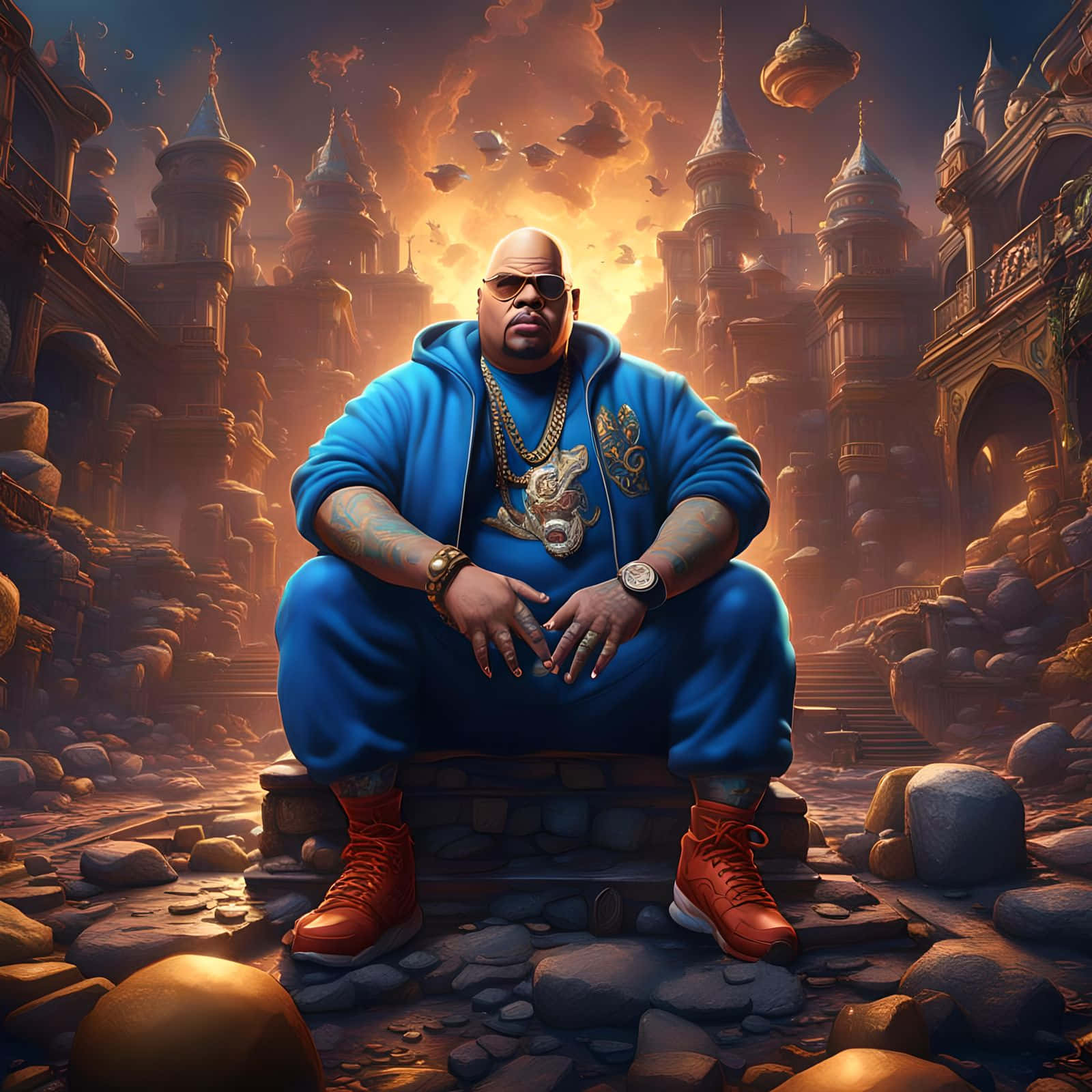 Fat Joe, blue hoodie, red sneakers, HD Desktop Wallpaper