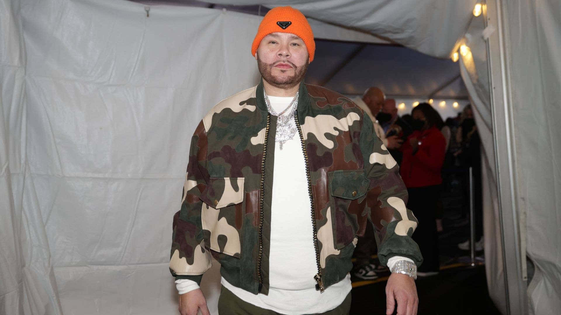 Fat Joe, camouflage jacket, orange beanie, Full HD Desktop Wallpaper