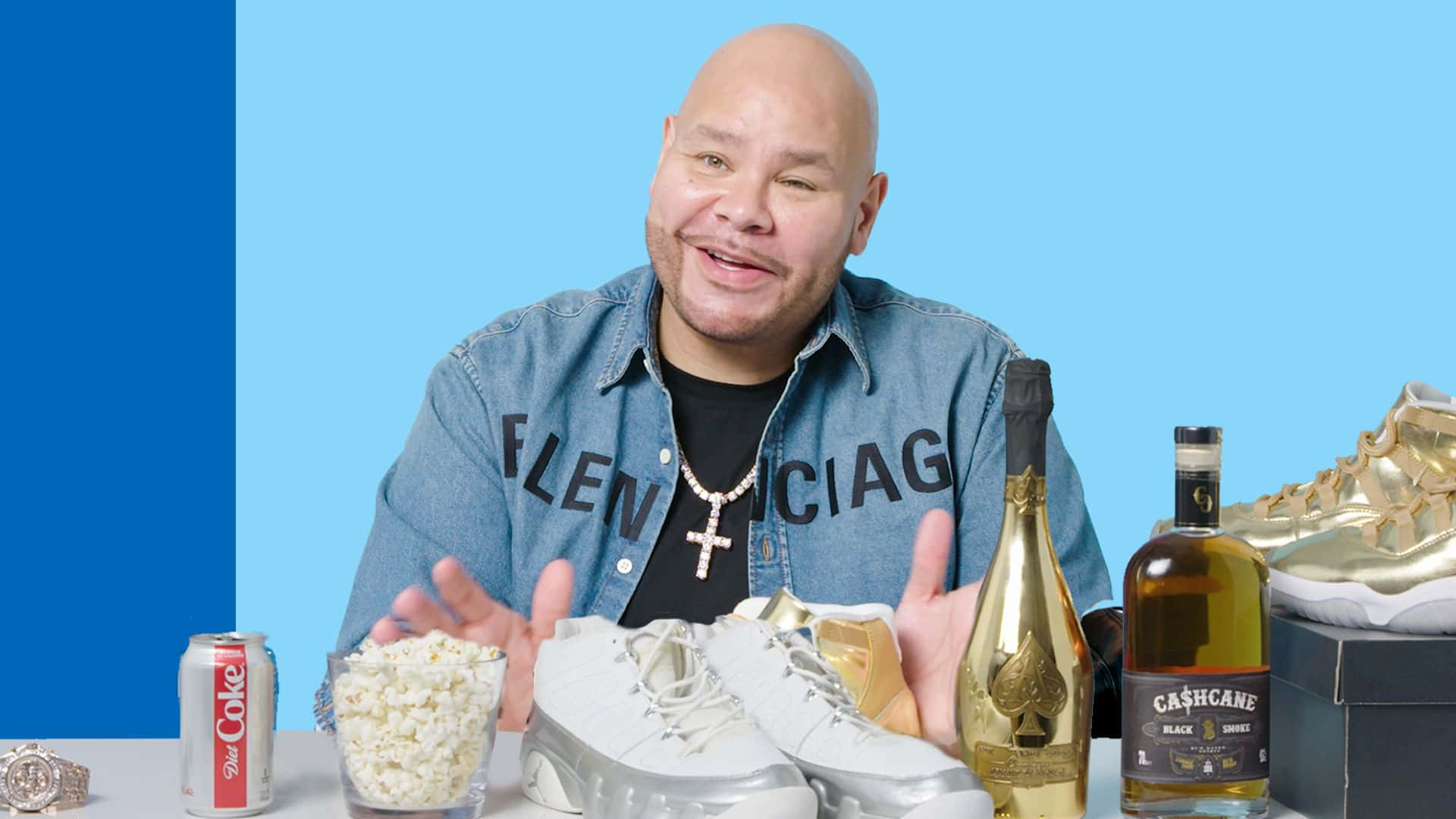 Fat Joe, denim jacket, gold sneakers, Full HD Desktop Wallpaper