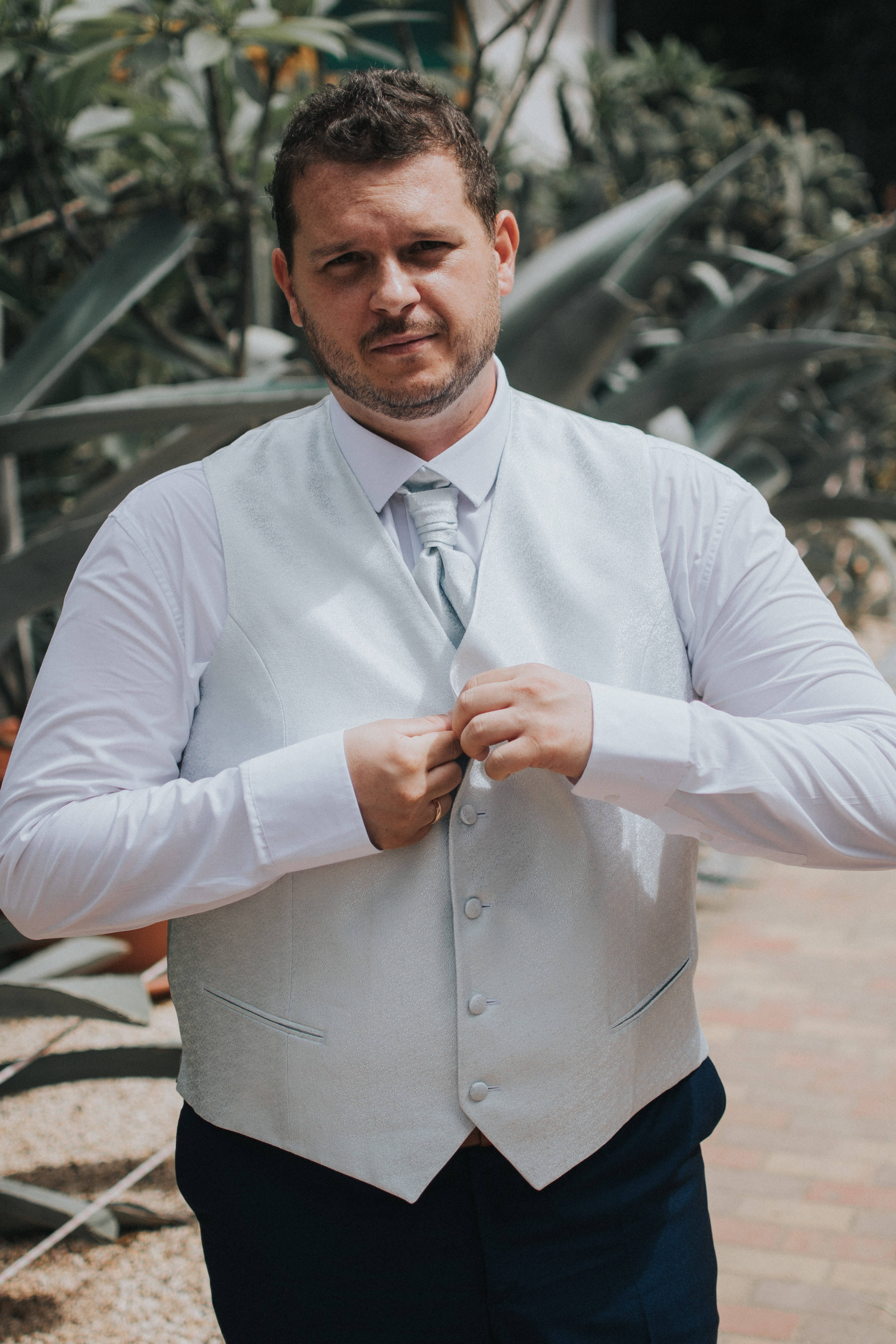 fat person, wedding suit, light gray vest, 4K Phone Wallpaper